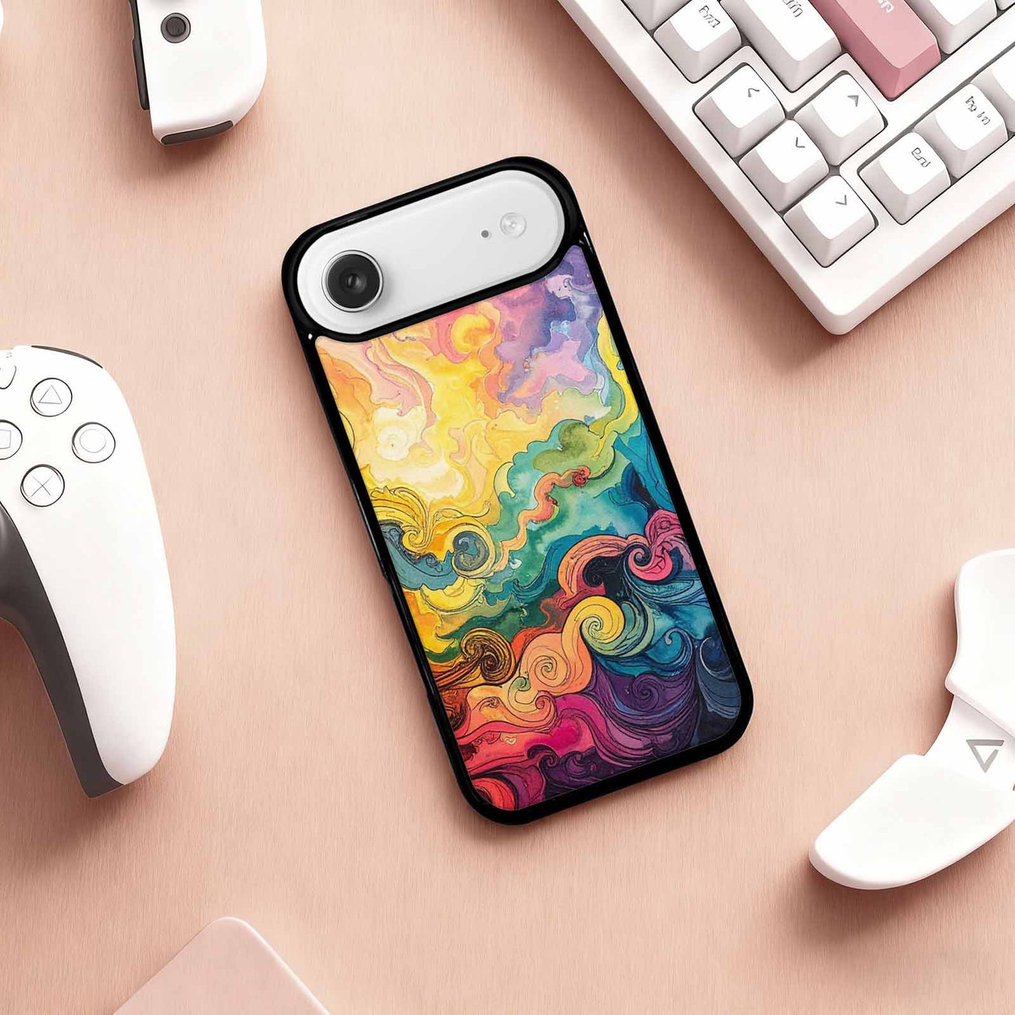 iPhone 17 Air Case — Tie Dye Swirls Black White Tie, Custom Printed Phone Case