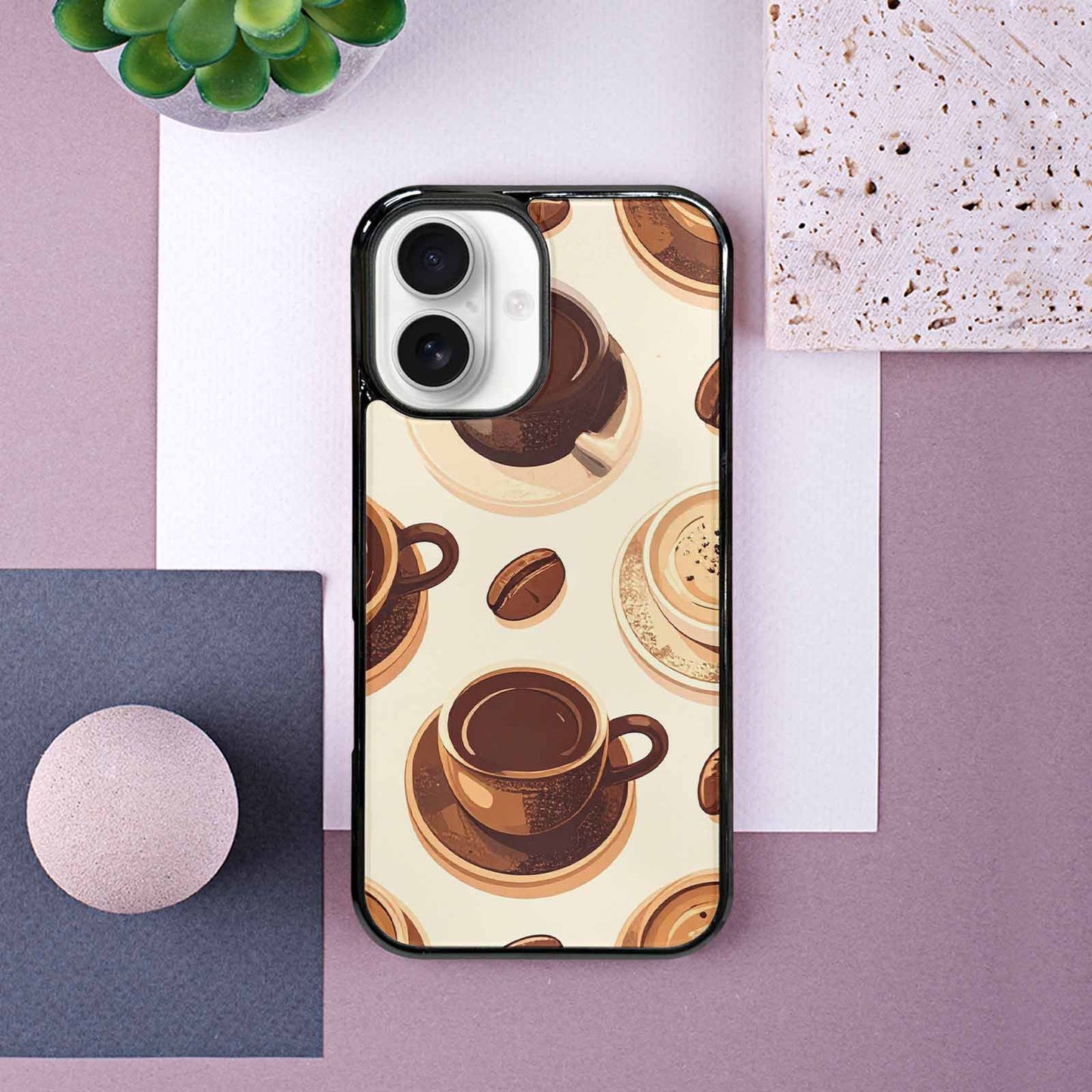 iPhone 16 Case — Coffee Cup And Bean Pattern Seamless, Custom Phone Case