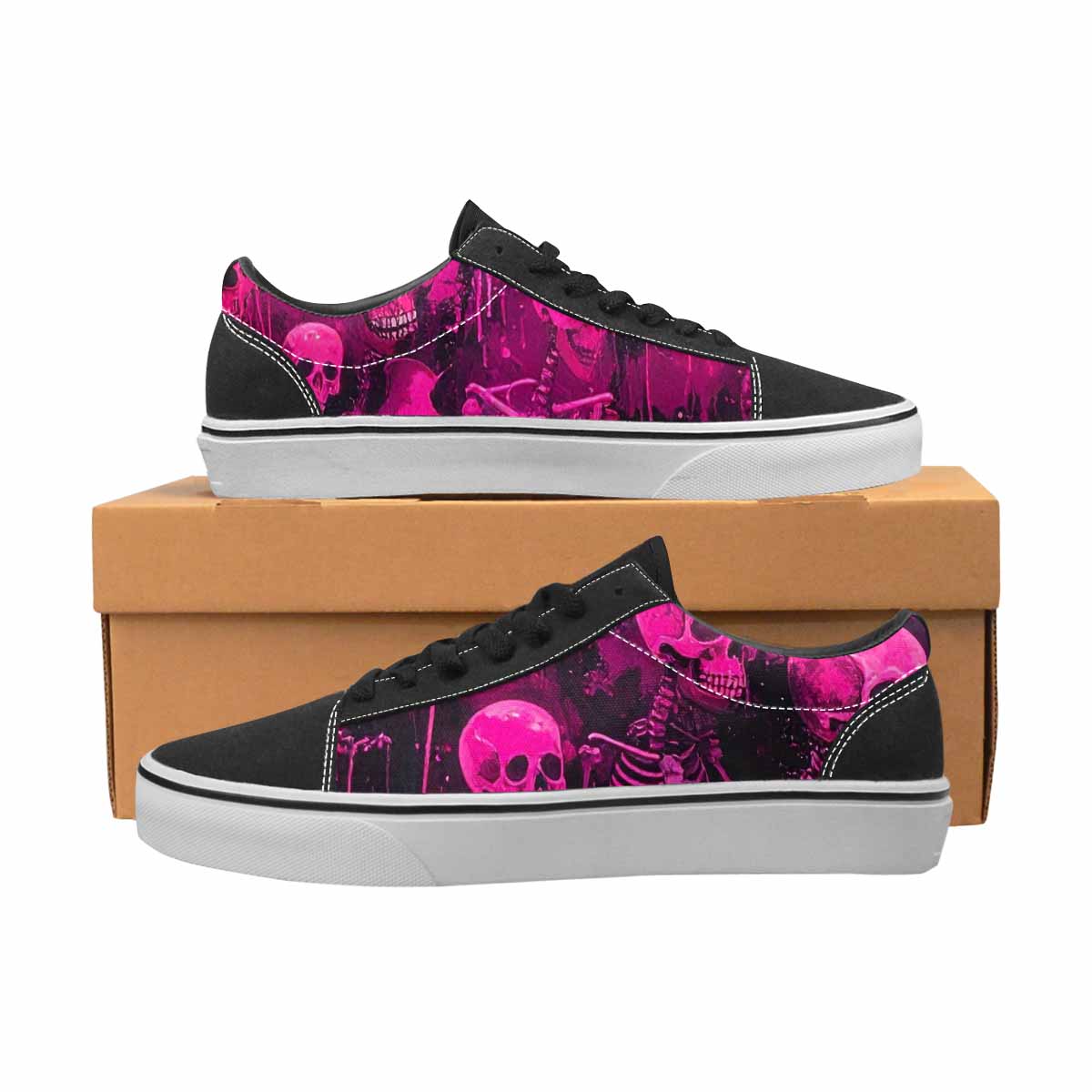 WOMEN'S Skeletons Neon Pink Lace-Up Canvas Vibrant Chaos Custom Sneakers
