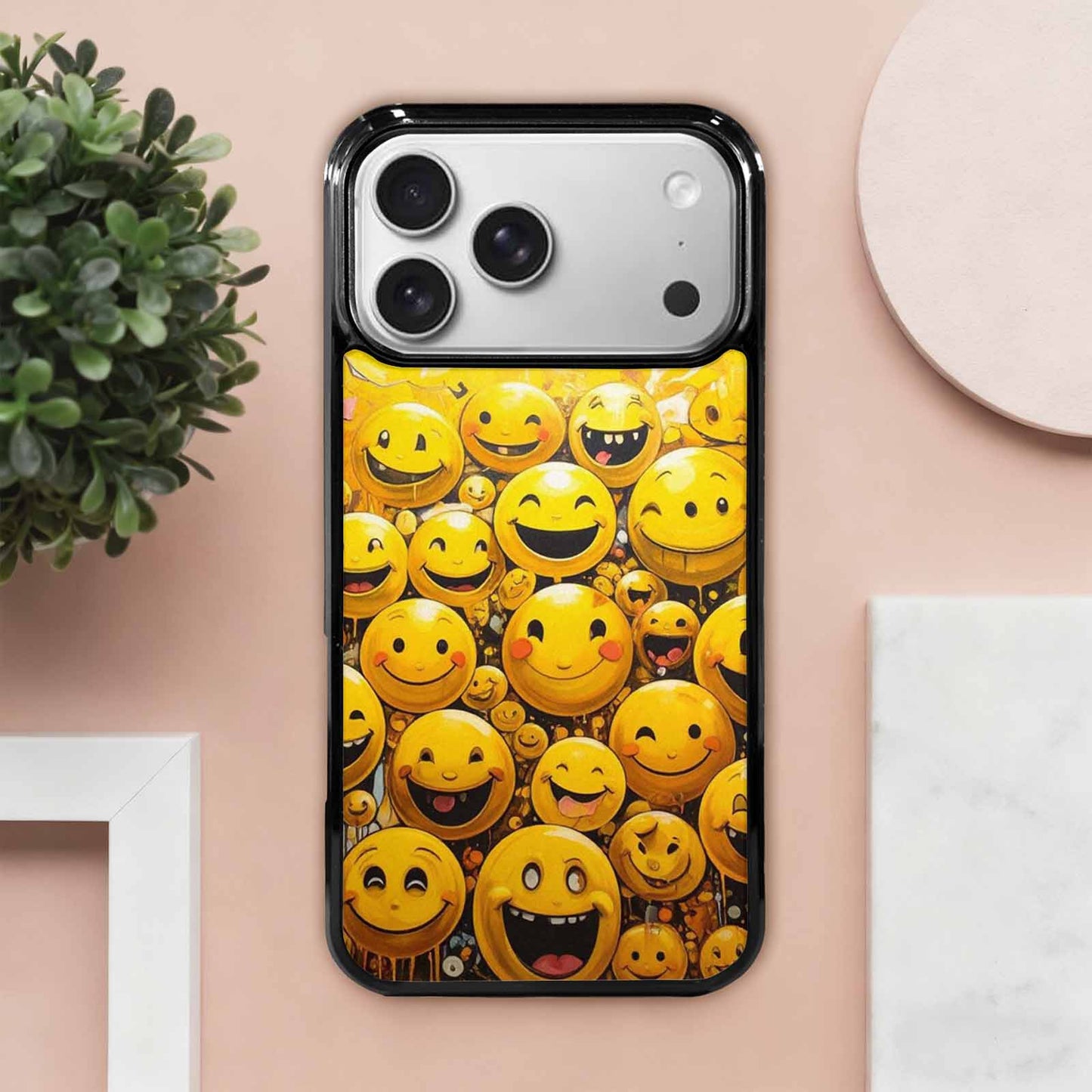 iPhone 17 Pro Max Case — Melting Moon Smiley Yellow Original Art, Custom Designed Case Cover