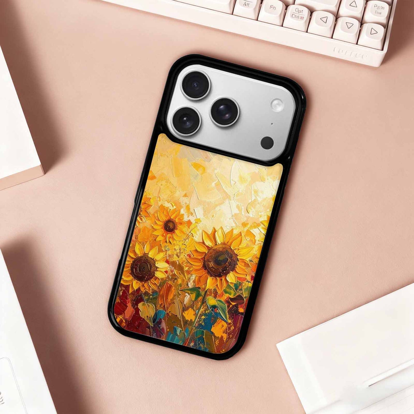iPhone 17 Pro Case — Impressionist Sunflower Brushstroke Pattern Hundreds Floral, Custom Made Phone Cover