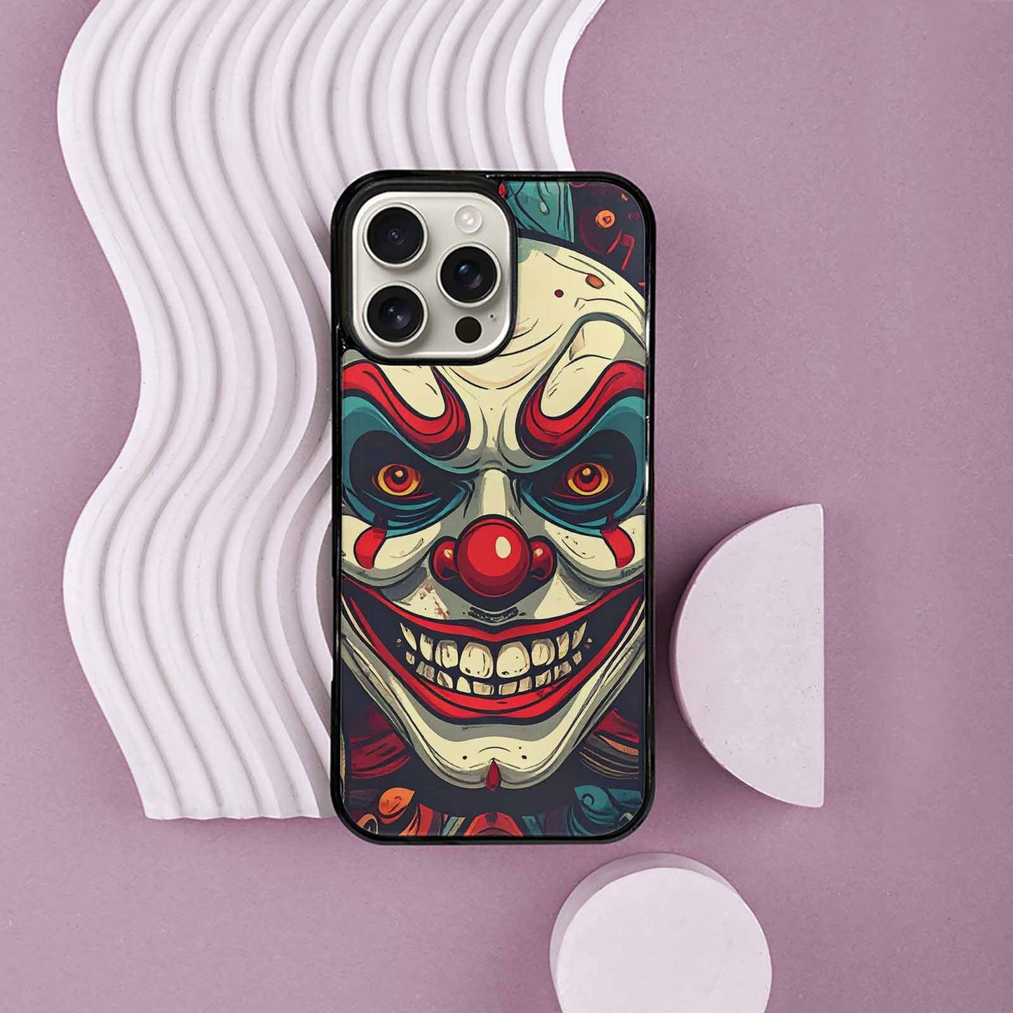 iPhone 16 Pro Max Case — Evil Circus Heads Faces Overlapping Patterns, Custom Made Phone Cover