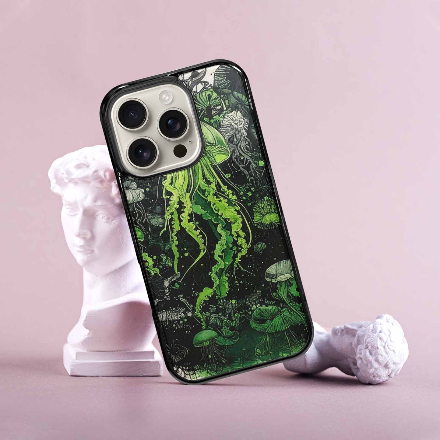 iPhone 16 Pro Case — Sea Creature Burst Black Green Ink, Custom Art Phone Cover