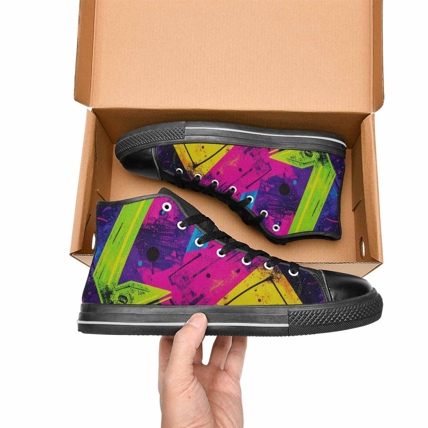 WOMEN'S Memphis Squiggles Triangles Dots High Top Canvas Grunge Sneakers
