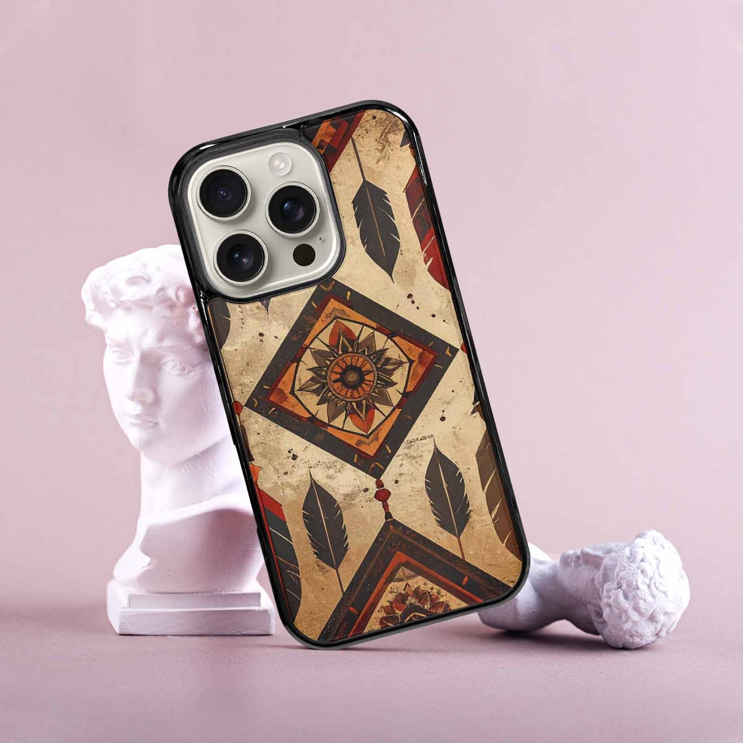 iPhone 16 Pro Case — Native American Geometric Pattern Arrows Feathers, Unique Phone Case Design