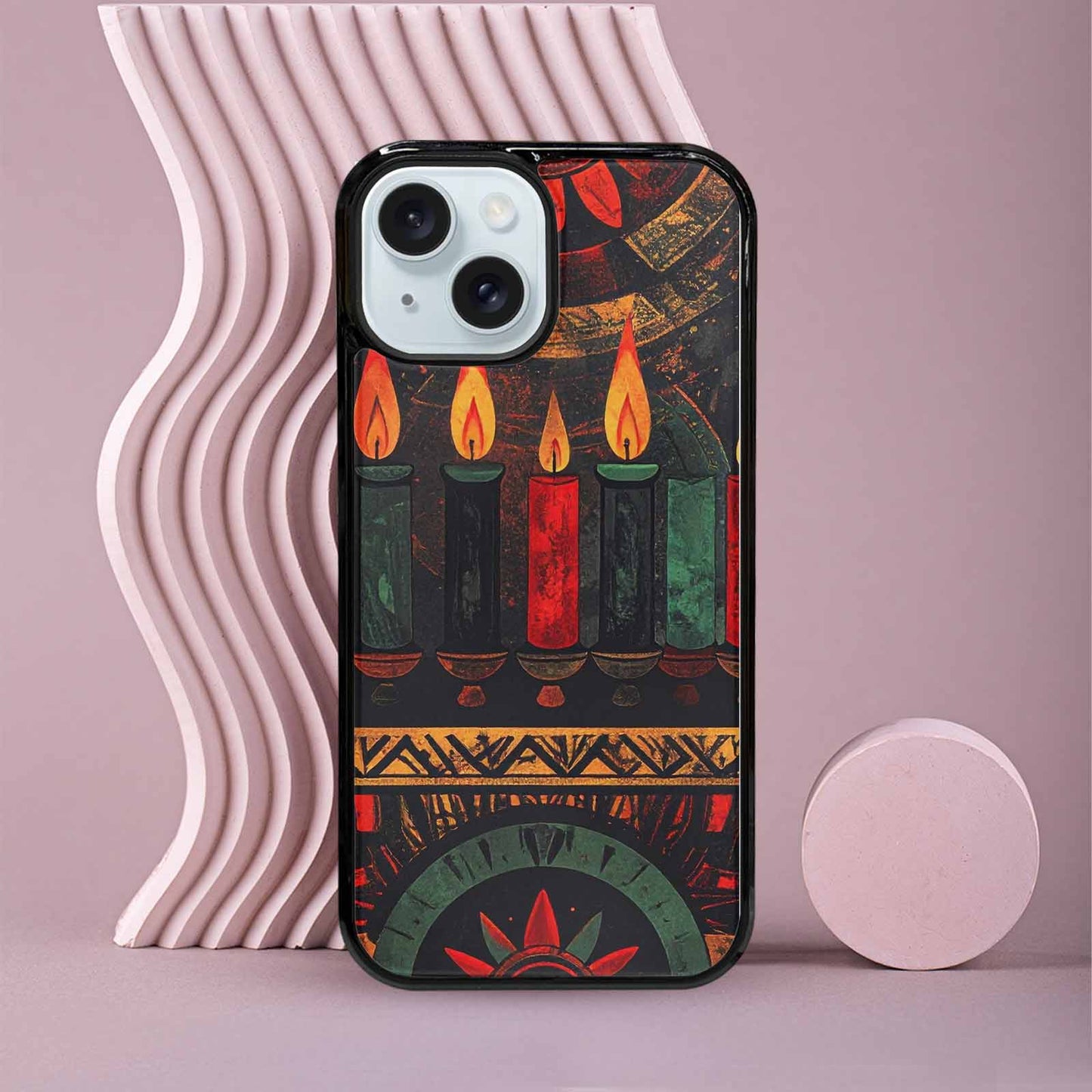 iPhone 15 Case — Kwanzaa Kinara Pattern Seamless Repeat African, Original Design Phone Case