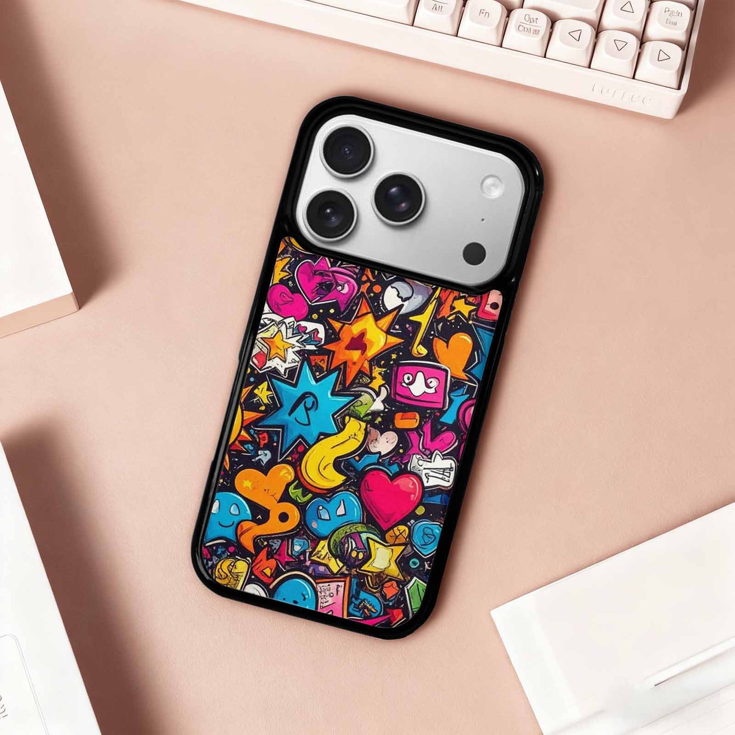iPhone 17 Pro Case — Bold Sticker Collage Icon Pattern Original, Personalized Phone Case