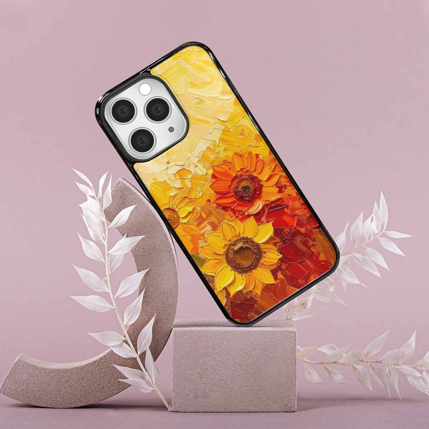 iPhone 15 Pro Max Case — Impressionist Sunflower Brushstroke Pattern Hundreds Of, Custom Made Phone Cover