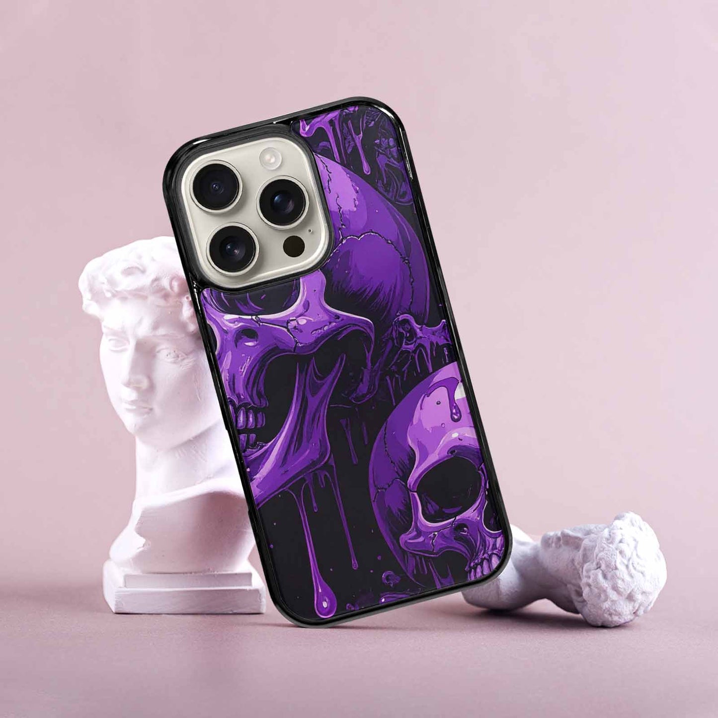 iPhone 16 Pro Case — Monochrome Purple Skeletons Neon Drip Melting, Custom Print Case Cover