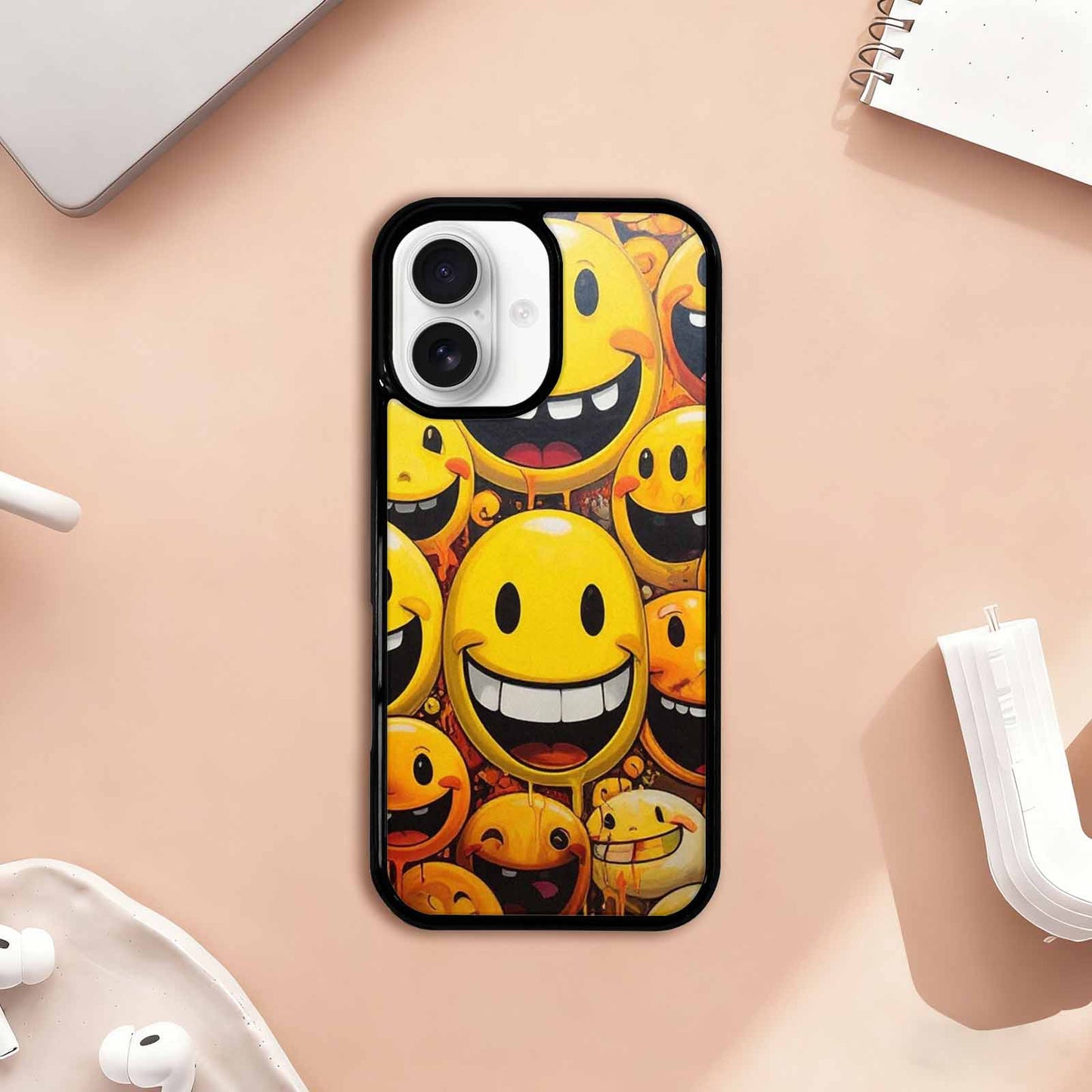 iPhone 17 Case — Melting Moon Smiley Original Art, Custom Phone Case