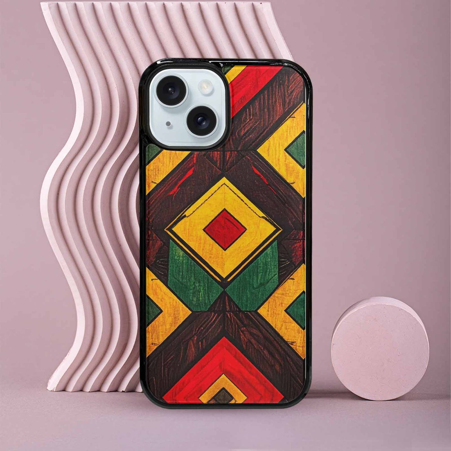 iPhone 15 Case — African Kente Cloth Inspired Pattern Geometric, Custom Made Phone Cover
