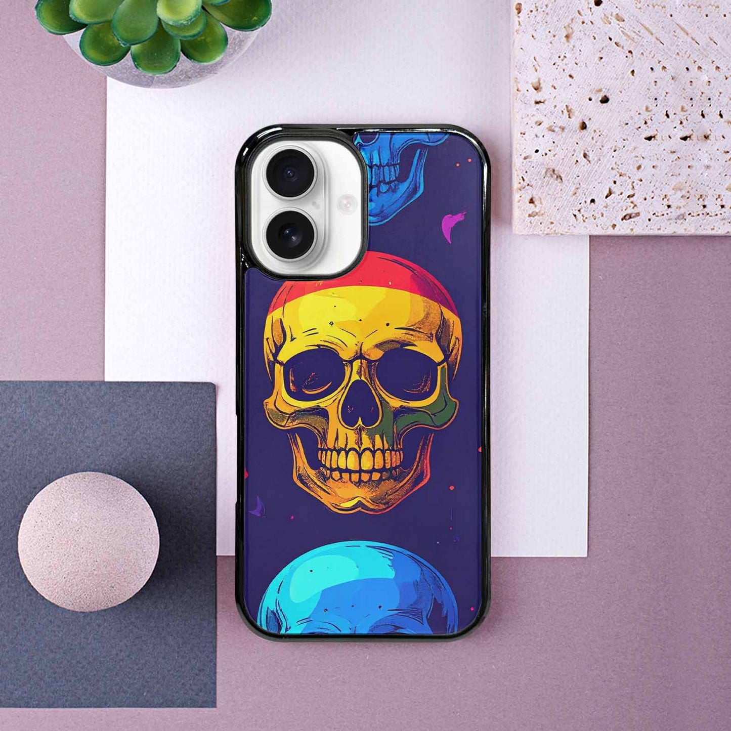 iPhone 16 Case — Pride Flag Skulls Seamless Pattern Vibrant, Custom Phone Case