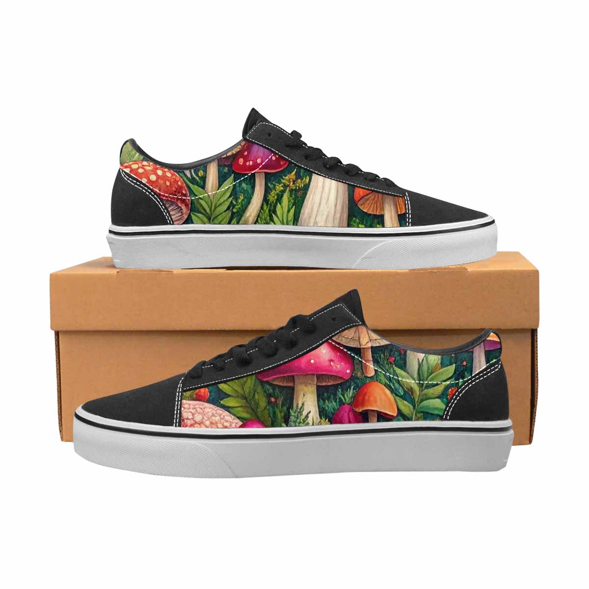 WOMEN'S Mushrooms Botanical Mushrooms Lace-Up Canvas Vivid Custom Sneakers