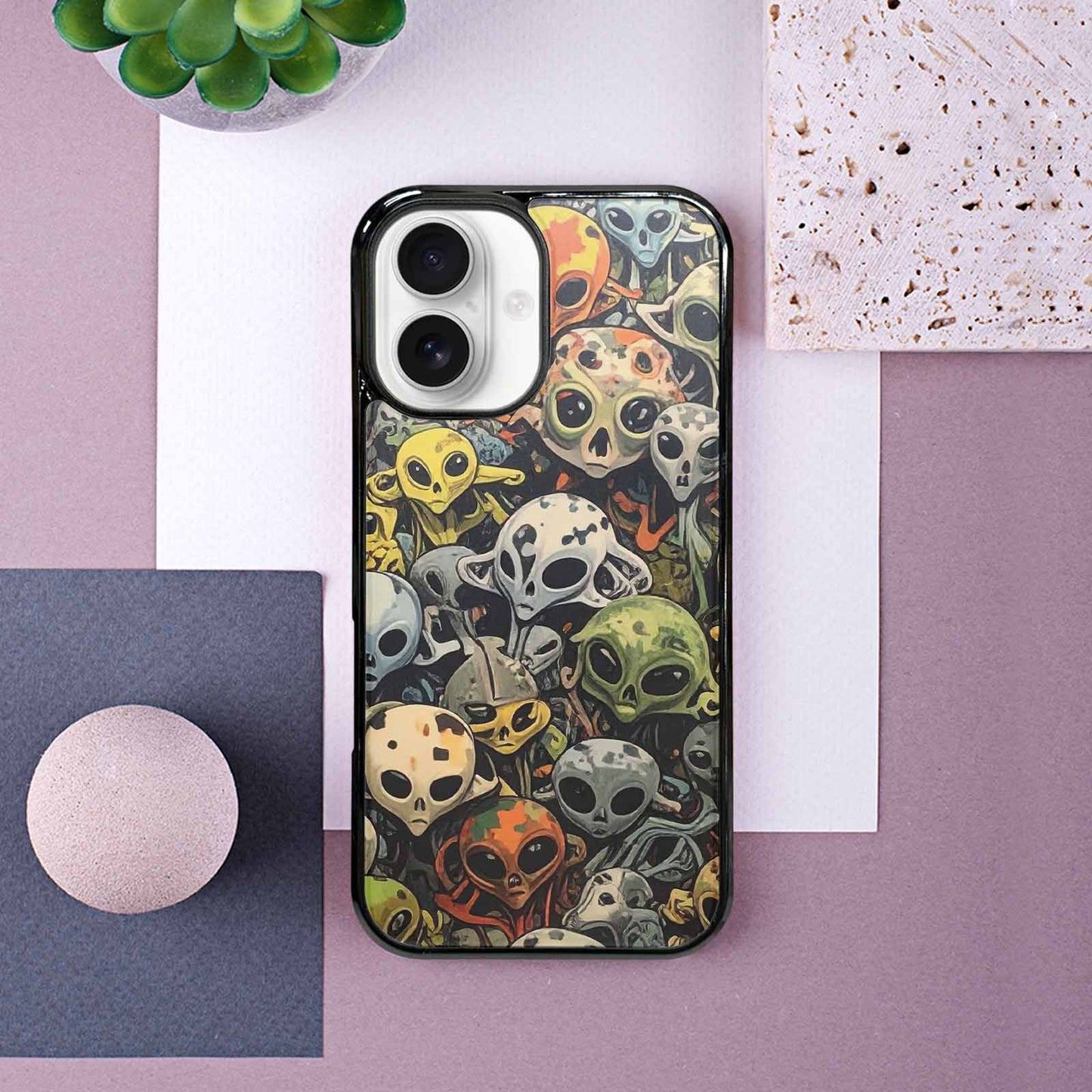 iPhone 16 Case — Aliens Camo Aliens Pattern Hundreds Of, Unique Phone Case Design