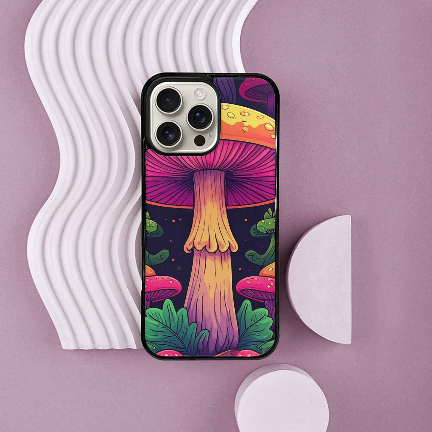 iPhone 16 Pro Max Case — Psychedelic Mushroom Cartoon Pattern, Customized Protective Case