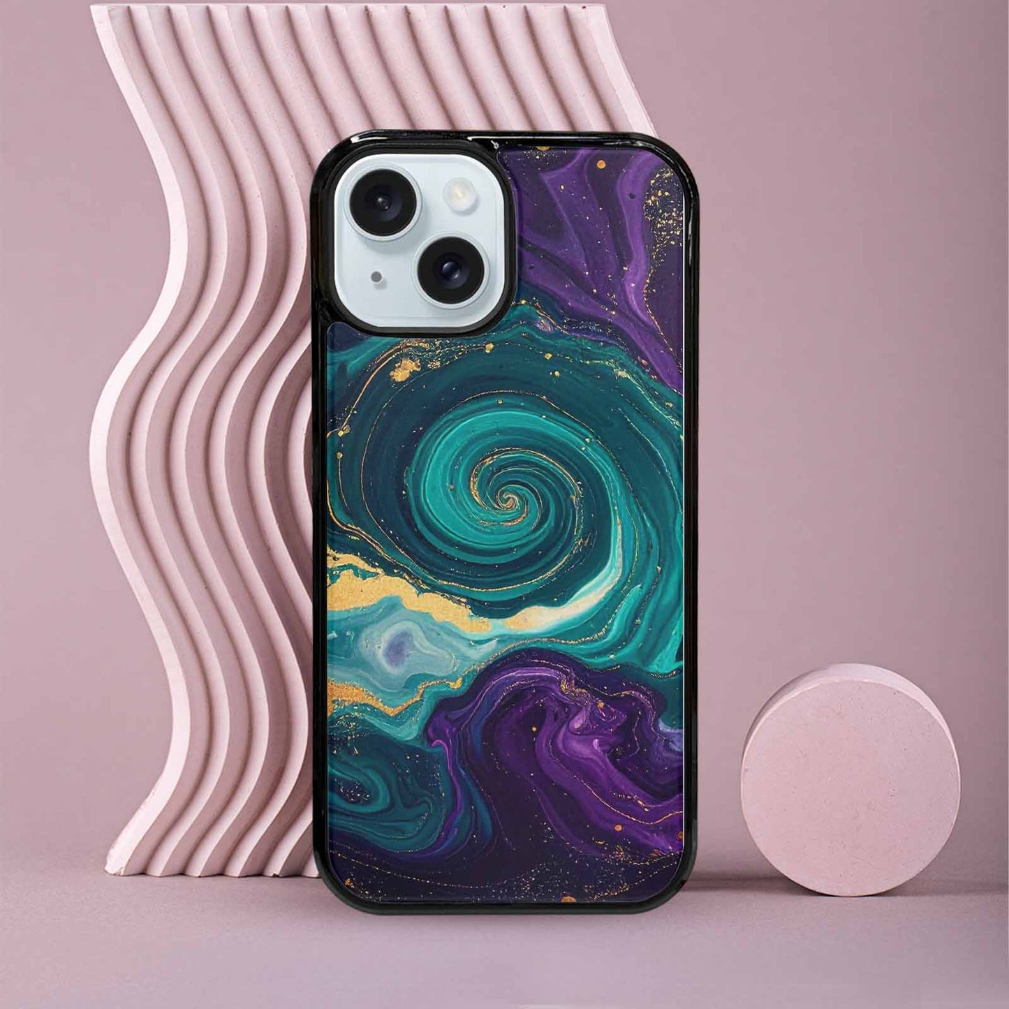 iPhone 15 Case — Marbled Swirl Texture Blended With Galaxy, Original Design Phone Case