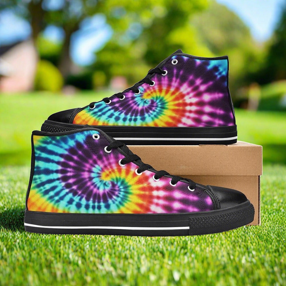 Women's Tie Dye Art Iv hand-made high-top canvas shoes — unique wearable art by Freaky Shoes