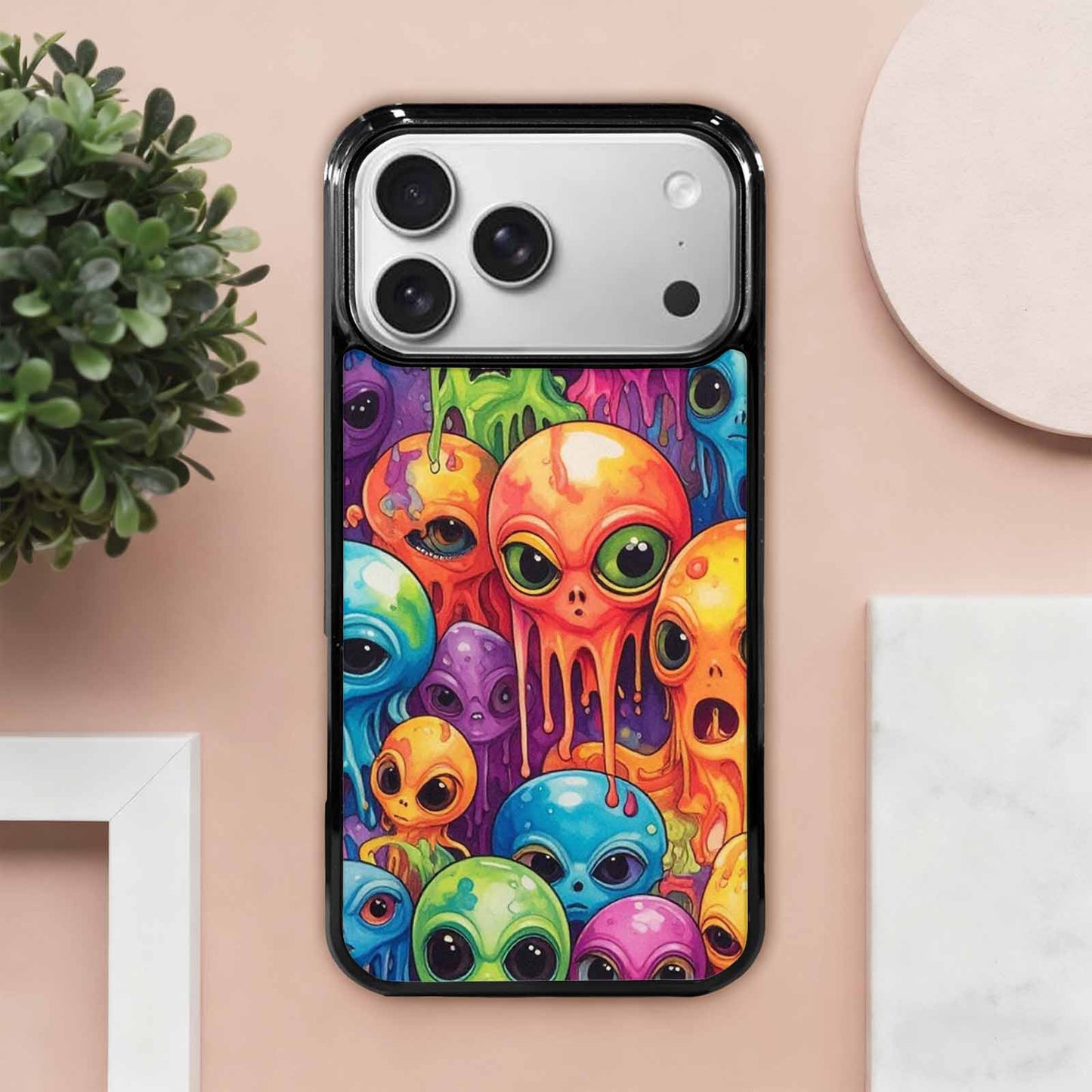 iPhone 17 Pro Max Case — Melting Aliens Pattern Alien Scifi, Custom Designed Case Cover
