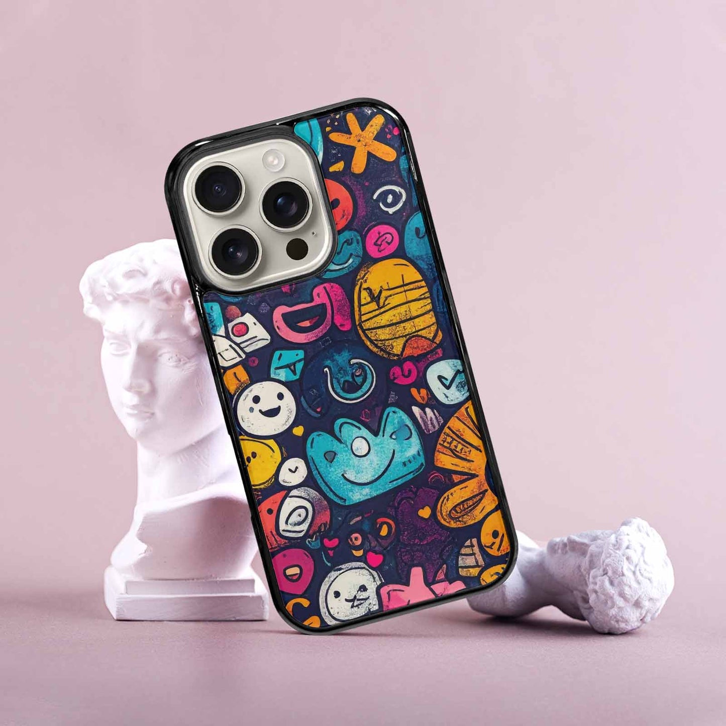 iPhone 16 Pro Case — Hand Drawn Icon Doodle Pattern Hundreds, Unique Phone Case Design