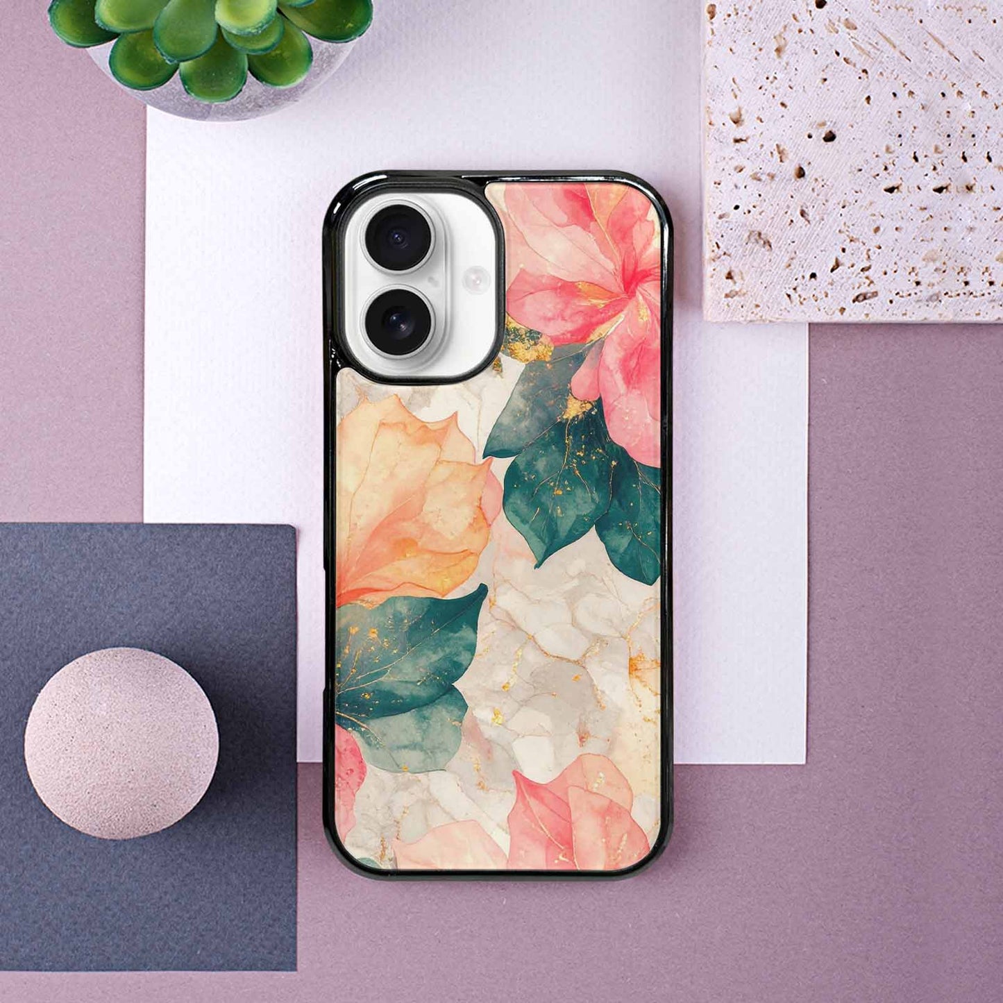iPhone 16 Case — Marble Floral, Custom Phone Case