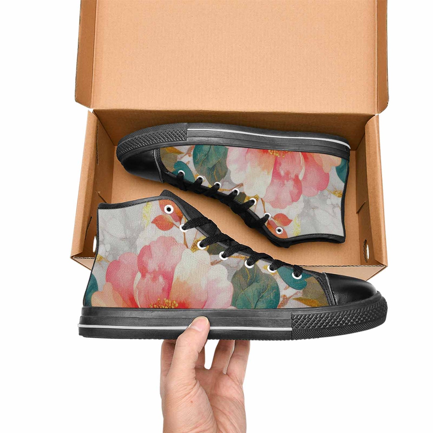 WOMEN'S Marble Floral High Top Canvas Cottagecore Sneakers