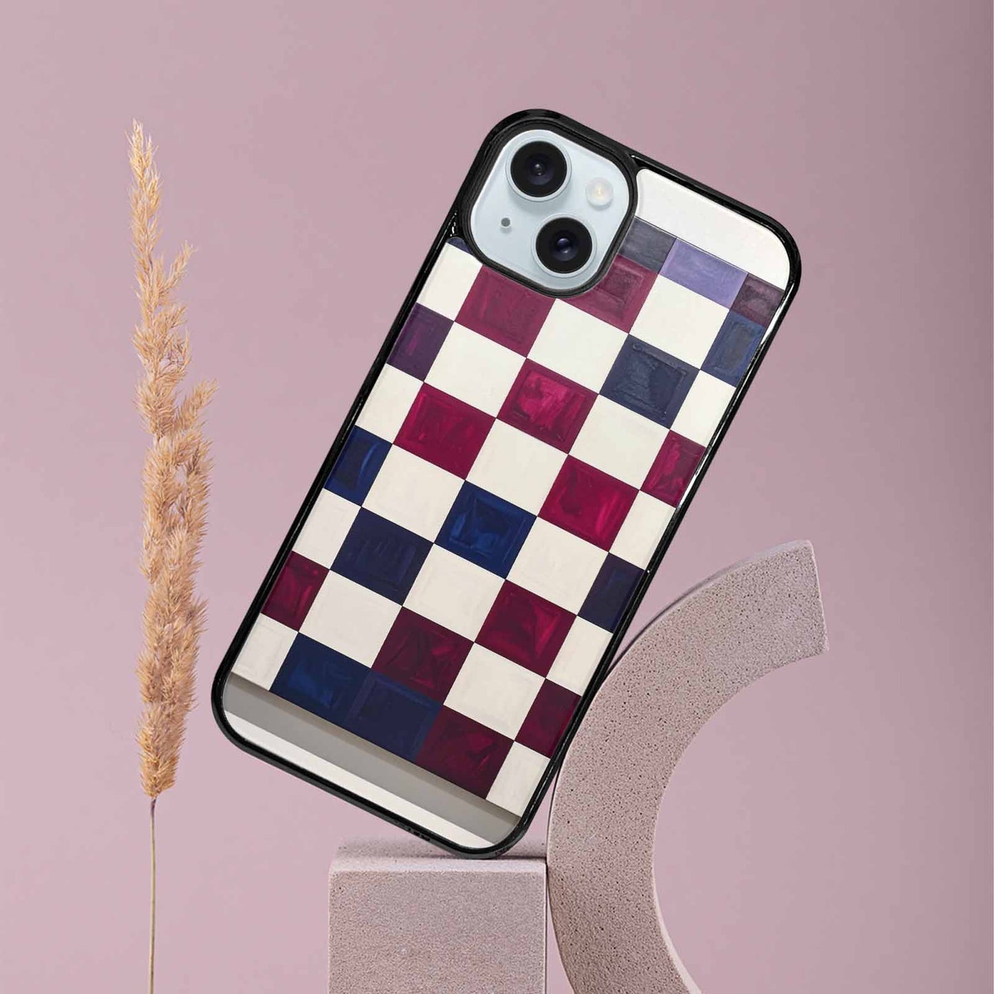 iPhone 15 Plus Case — Checkerboard Print, Personalized Phone Case