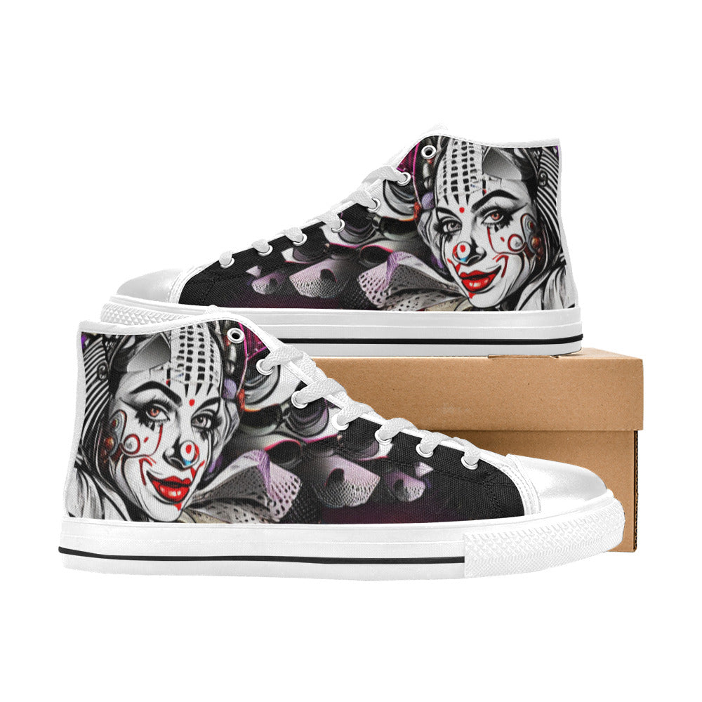 WOMEN'S Clown Woman High Top Canvas Vibrant Chaos Custom Shoes