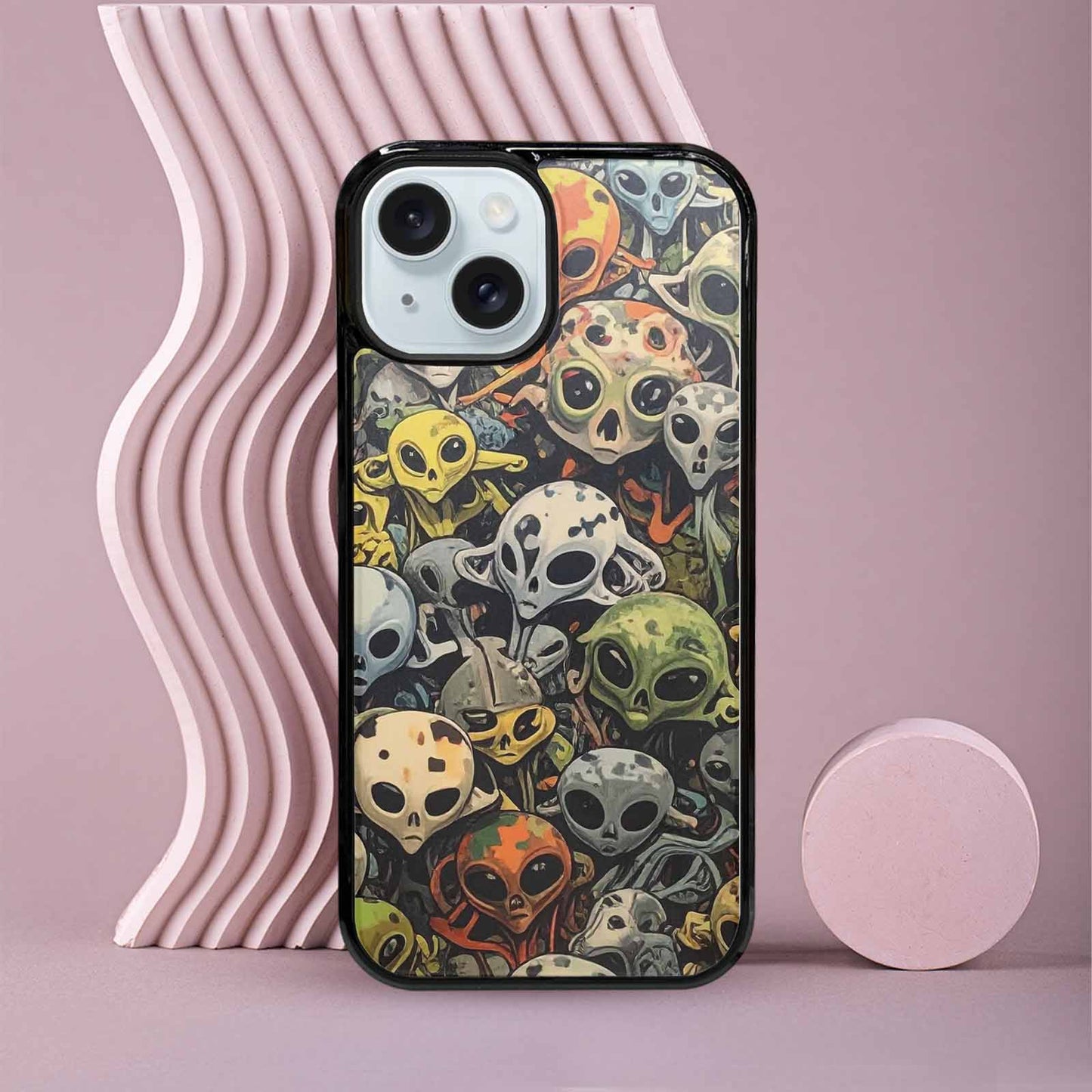 iPhone 15 Case — Aliens Camo Aliens Pattern Hundreds Of, Custom Designed Case Cover