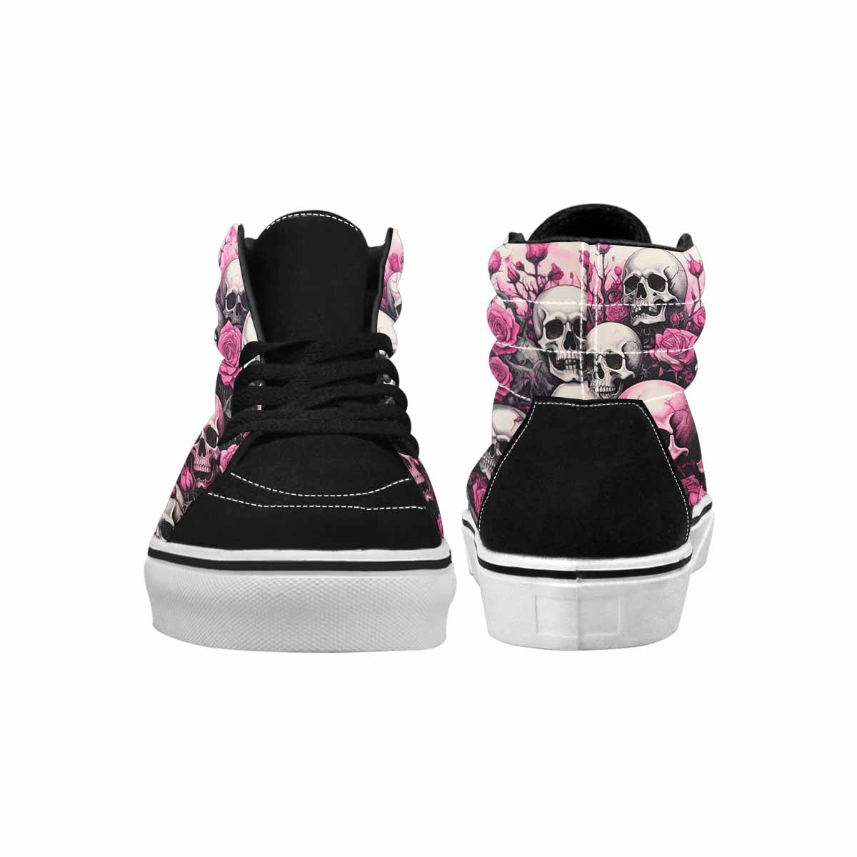 WOMEN'S Skulls Black & Pink Ink High Top Canvas Custom Design Cottagecore All Over Print Shoes