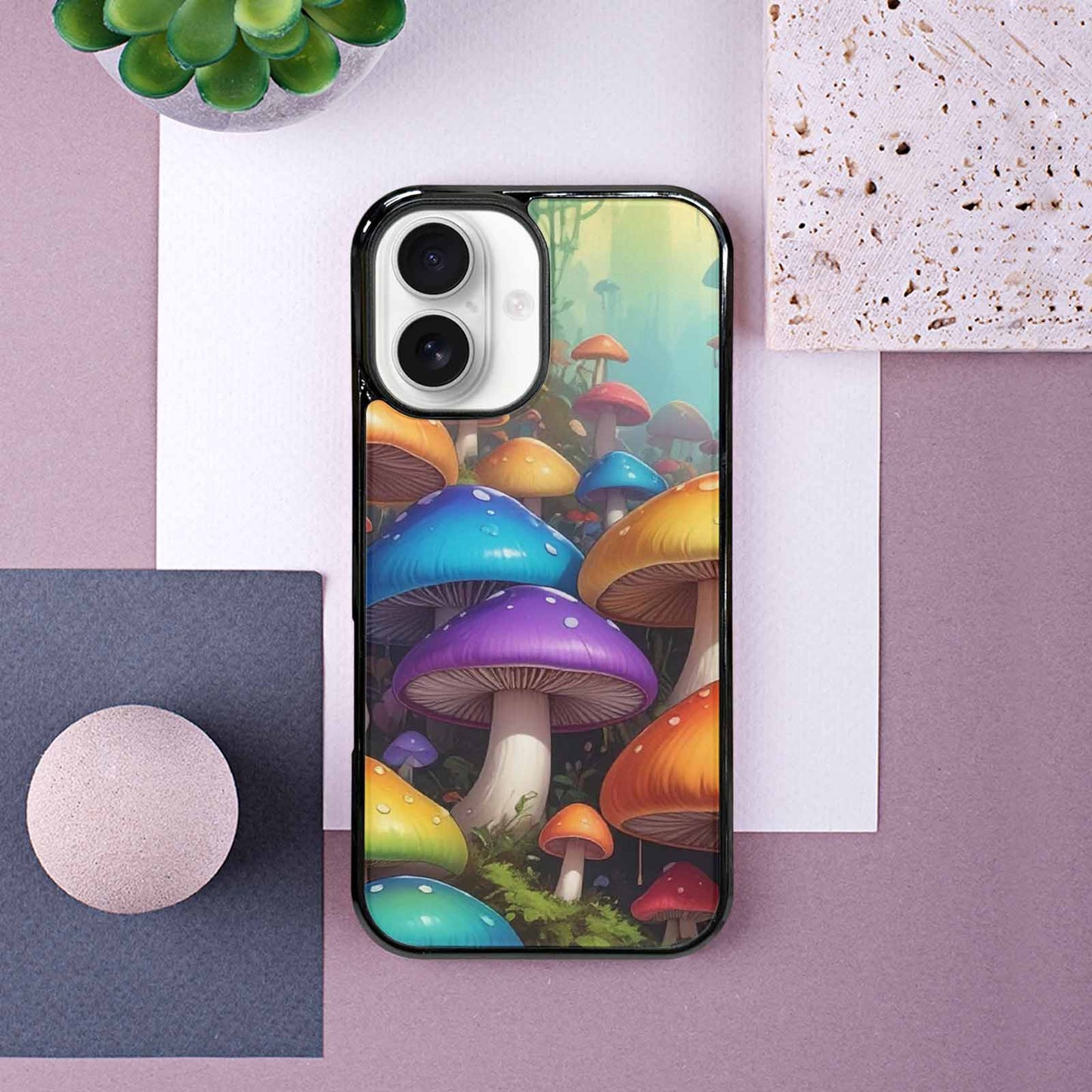 iPhone 16 Case — Overlapping Endlessly No Empty Space Mushrooms, Custom Made Phone Cover