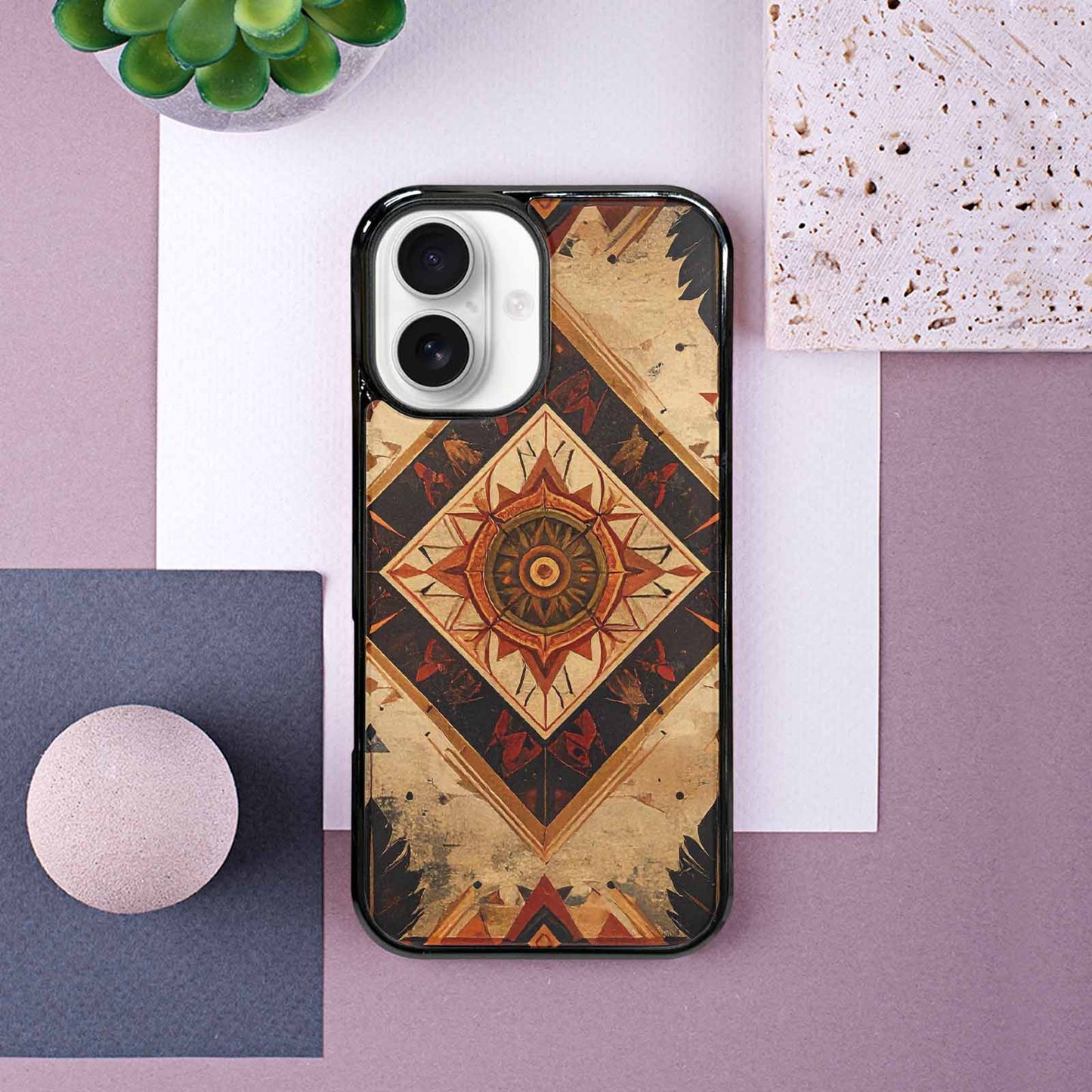 iPhone 16 Case — Native American Geometric Pattern Arrows Feathers, Personalized Phone Case