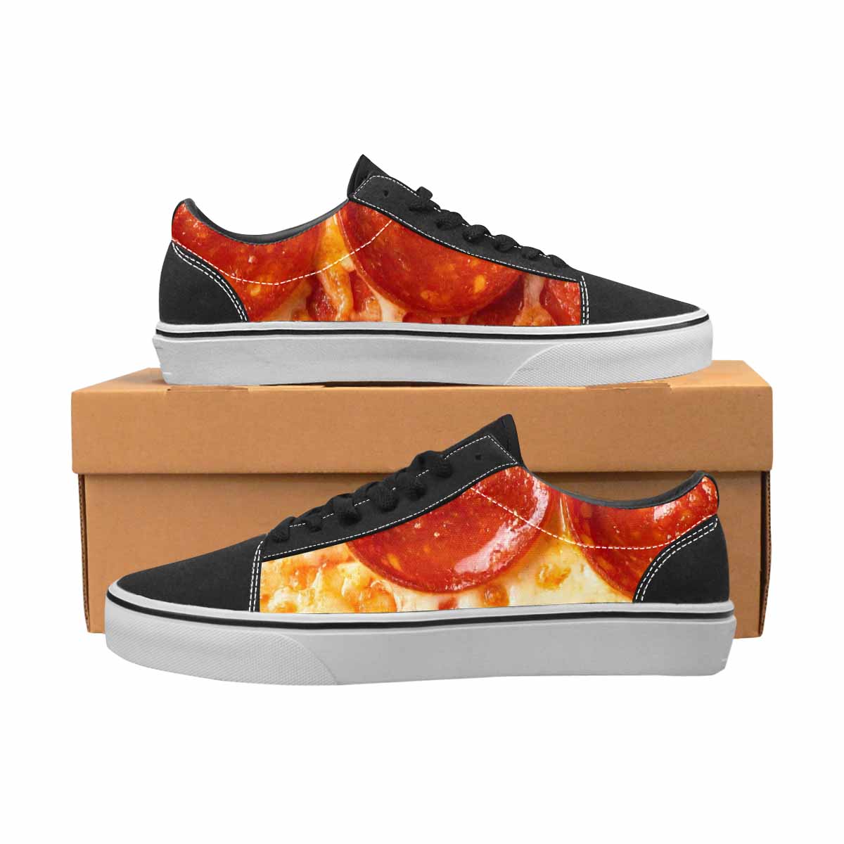 WOMEN'S Pepperoni Pizza Print Canvas Lace-Up Vivid Custom Sneakers