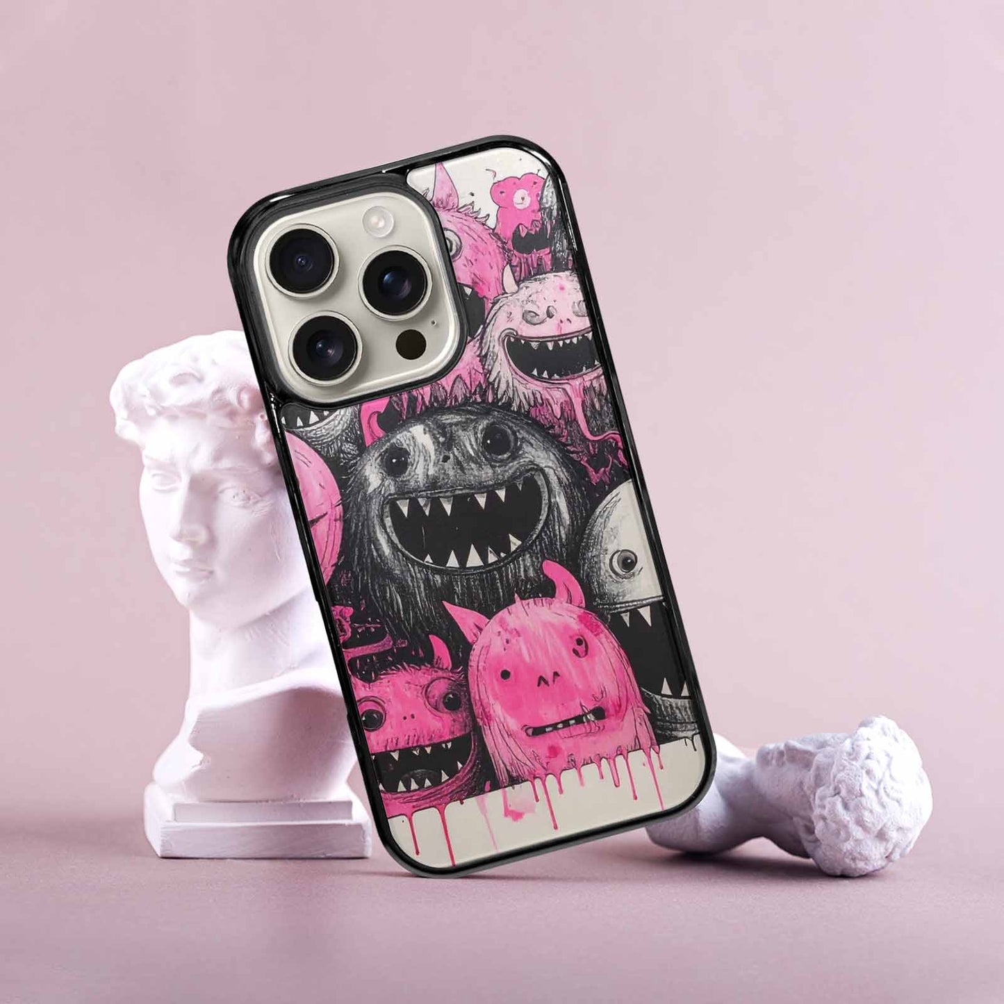 iPhone 16 Pro Case — Monsters General Black Pink Ink Cartoon, Customized Protective Case