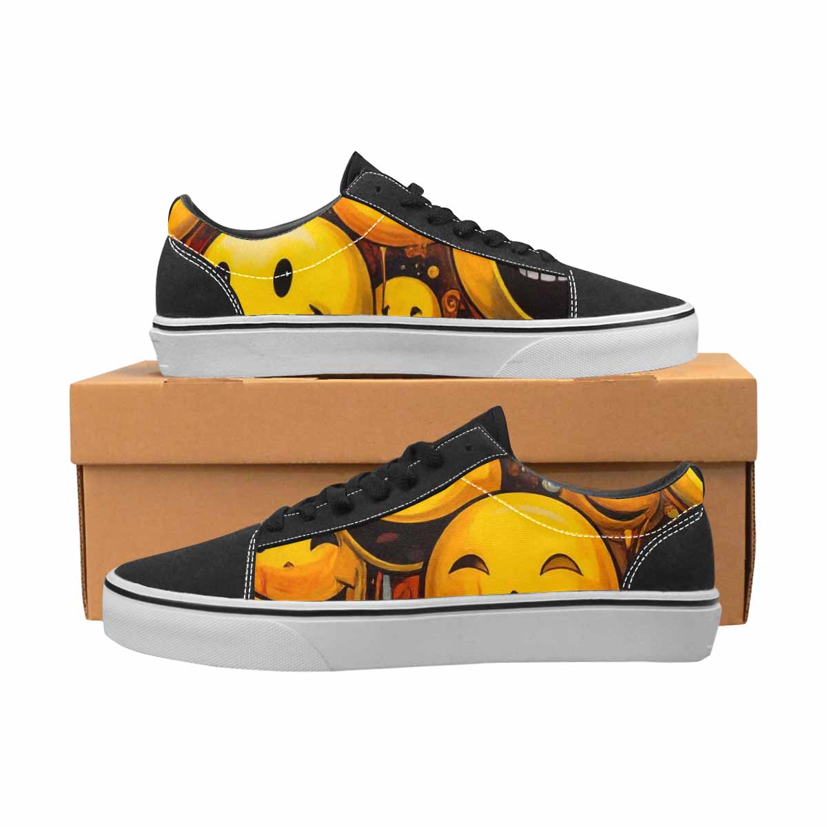 WOMEN'S Melting Moon Smiley Lace-Up Canvas Grunge Custom Shoes