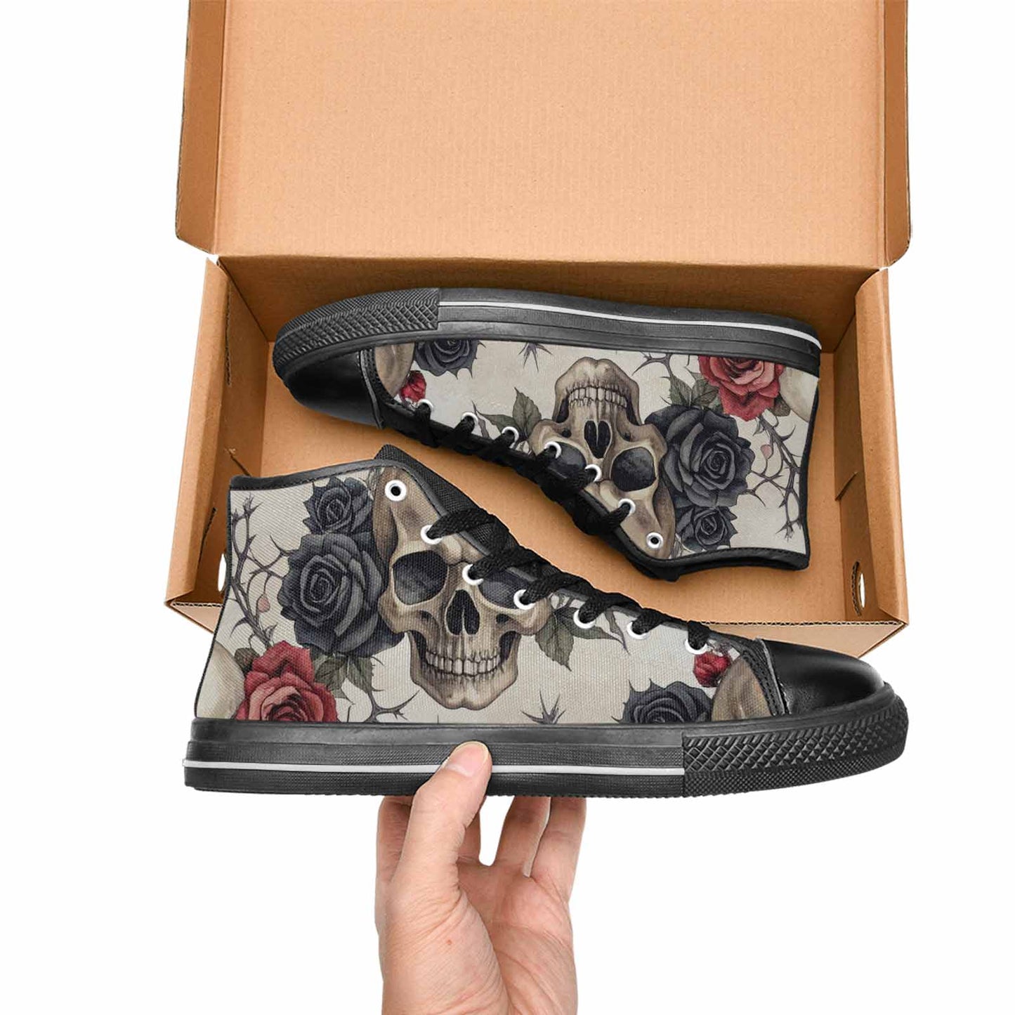 MEN'S Skulls - Roses High Top Canvas Neon Fantasy Custom Shoes