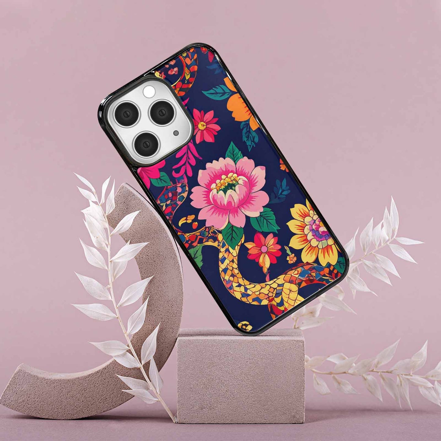 iPhone 15 Pro Max Case — Floral Snake Print Custom, Custom Printed Phone Case