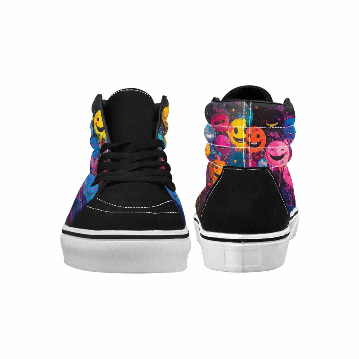 MEN'S Smiley Faces Glow High Top Canvas Wallpaper Art Custom Sneakers