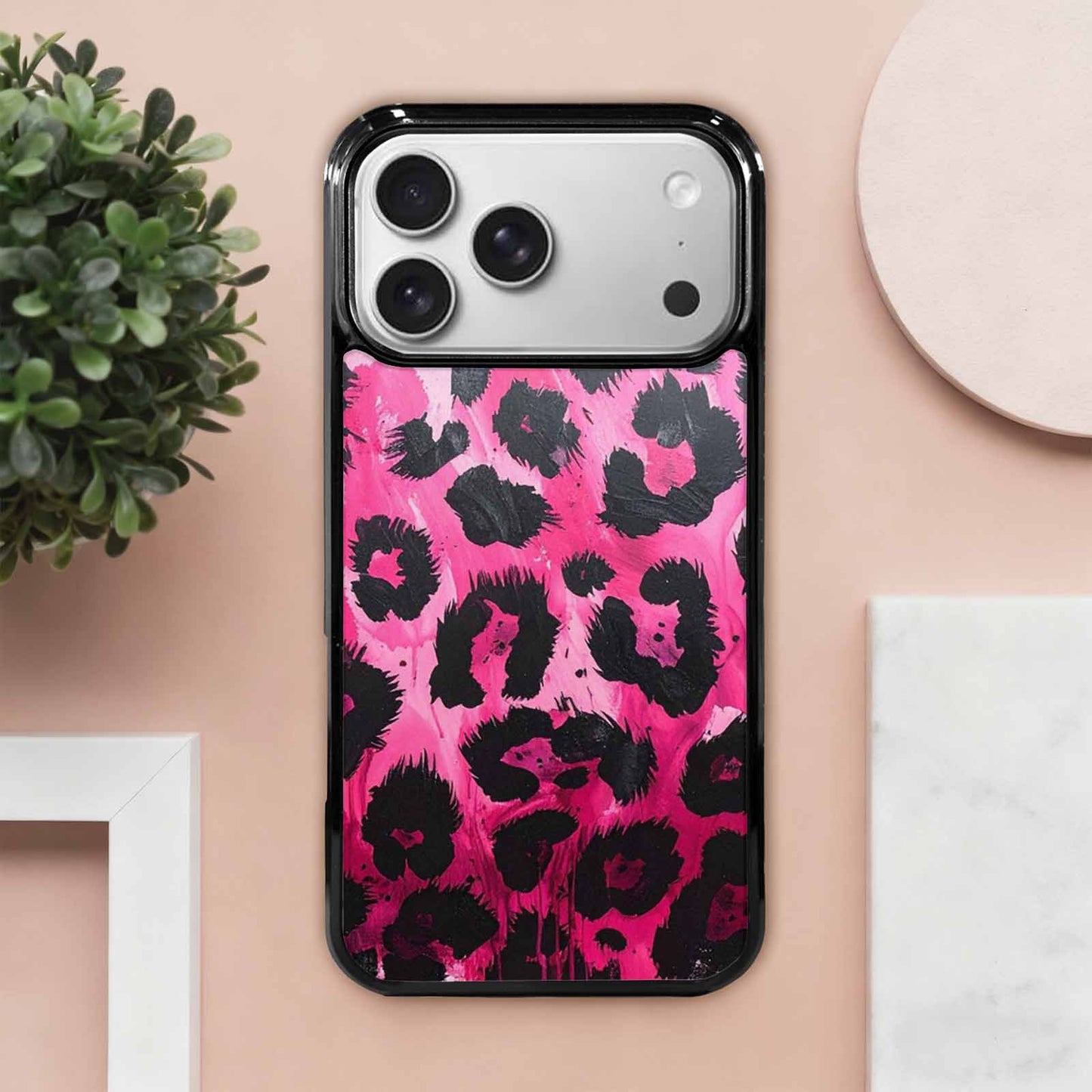 iPhone 17 Pro Max Case — Black & Pink Ink Animal Print, Personalized Phone Case