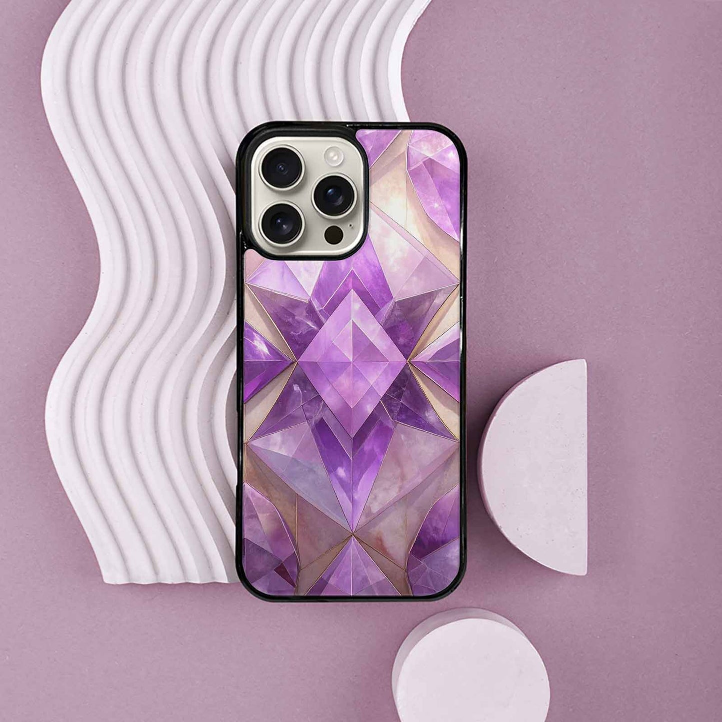 iPhone 16 Pro Max Case — Amethyst Crystal Art Pattern, Custom Phone Case