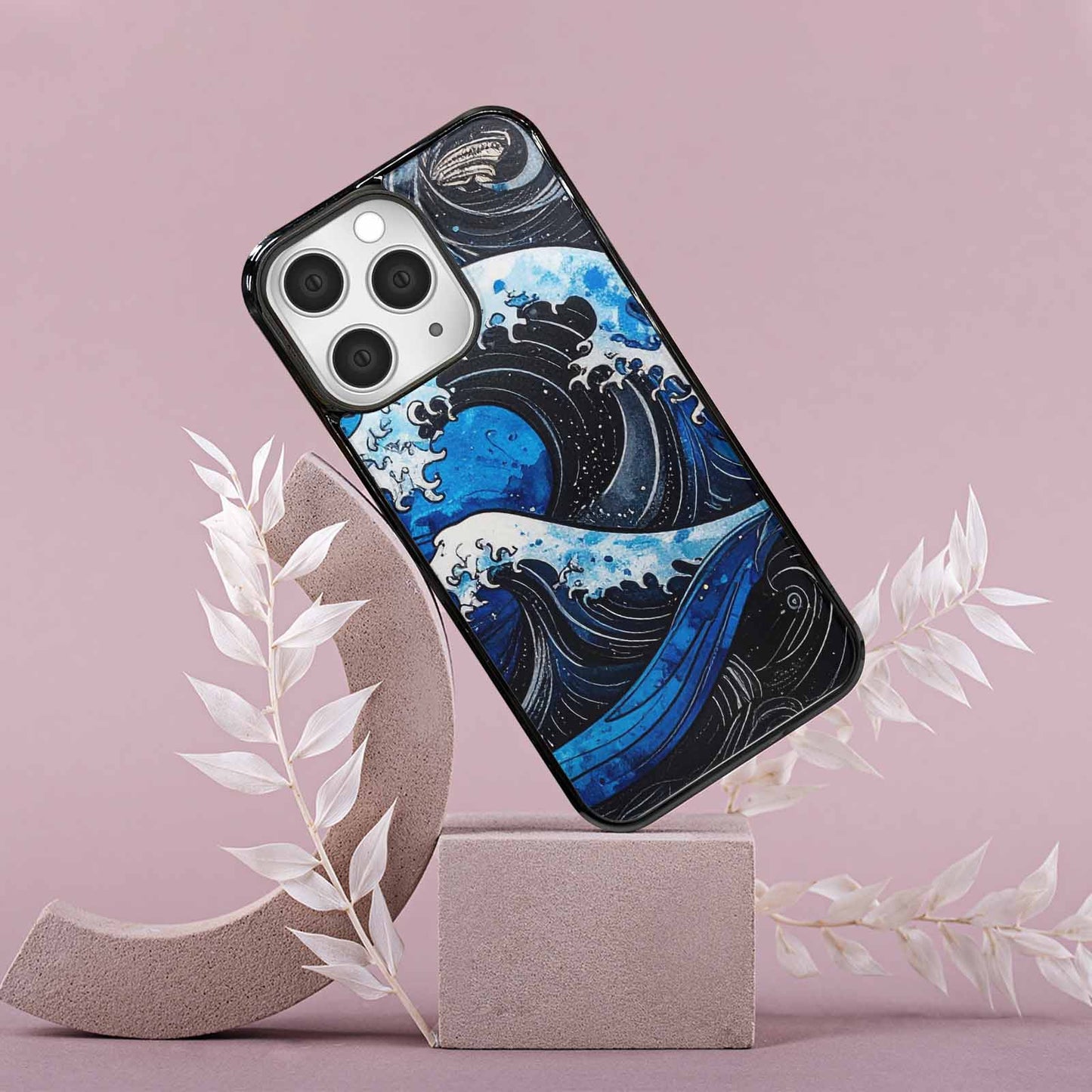 iPhone 15 Pro Max Case — Nautical Wave Black Blue Ink Wave, Original Design Phone Case