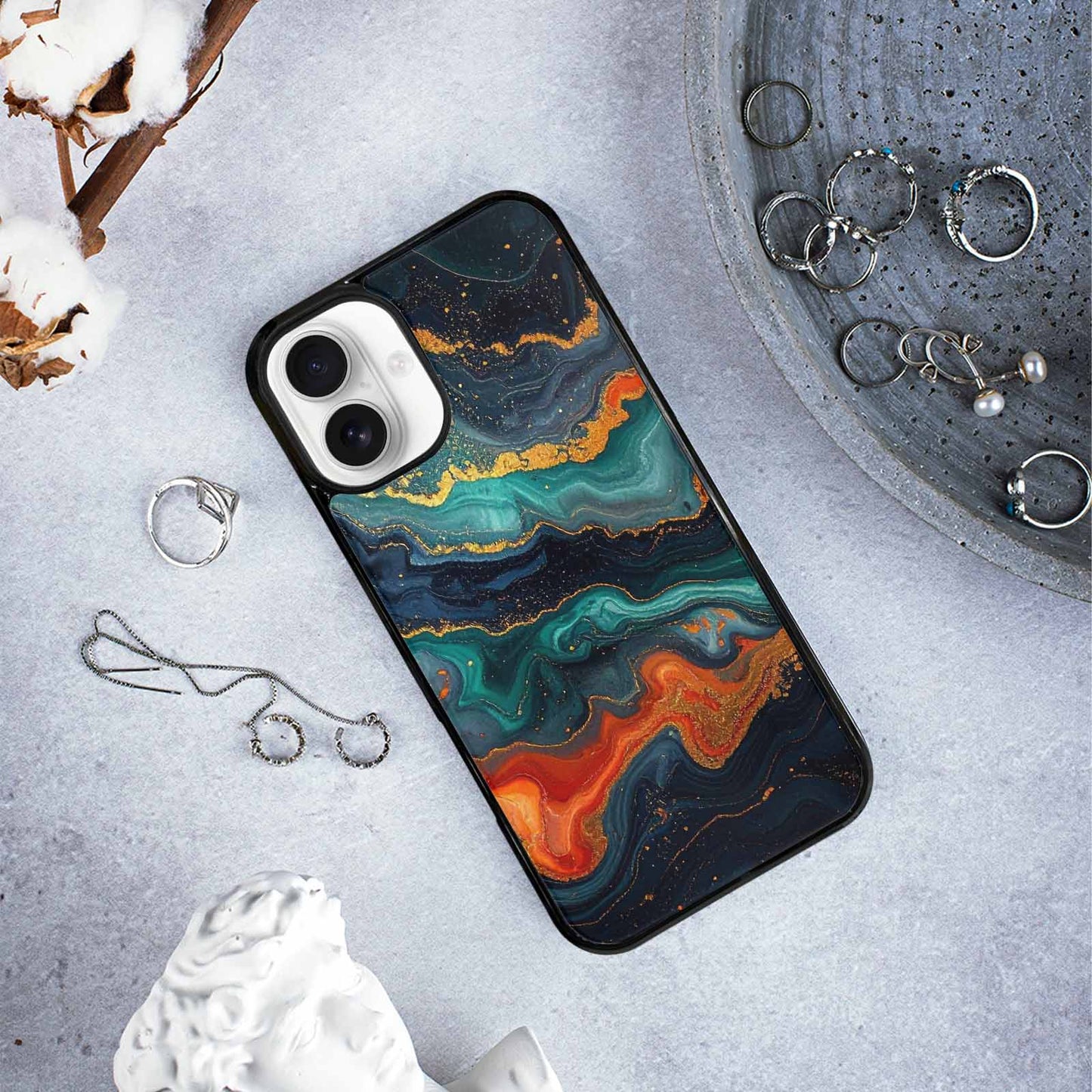 iPhone 16 Plus Case — Marble Dark, Custom Art Phone Cover