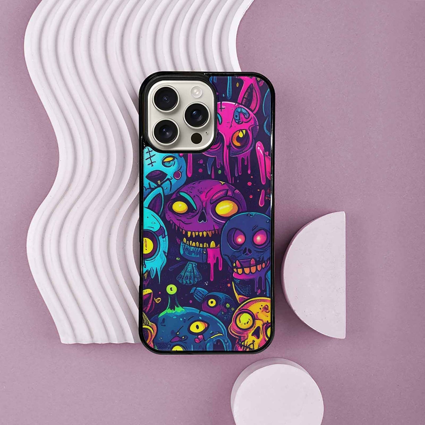 iPhone 16 Pro Max Case — Mixed Toxic Glow Creature Pattern Hundreds, Unique Phone Case Design