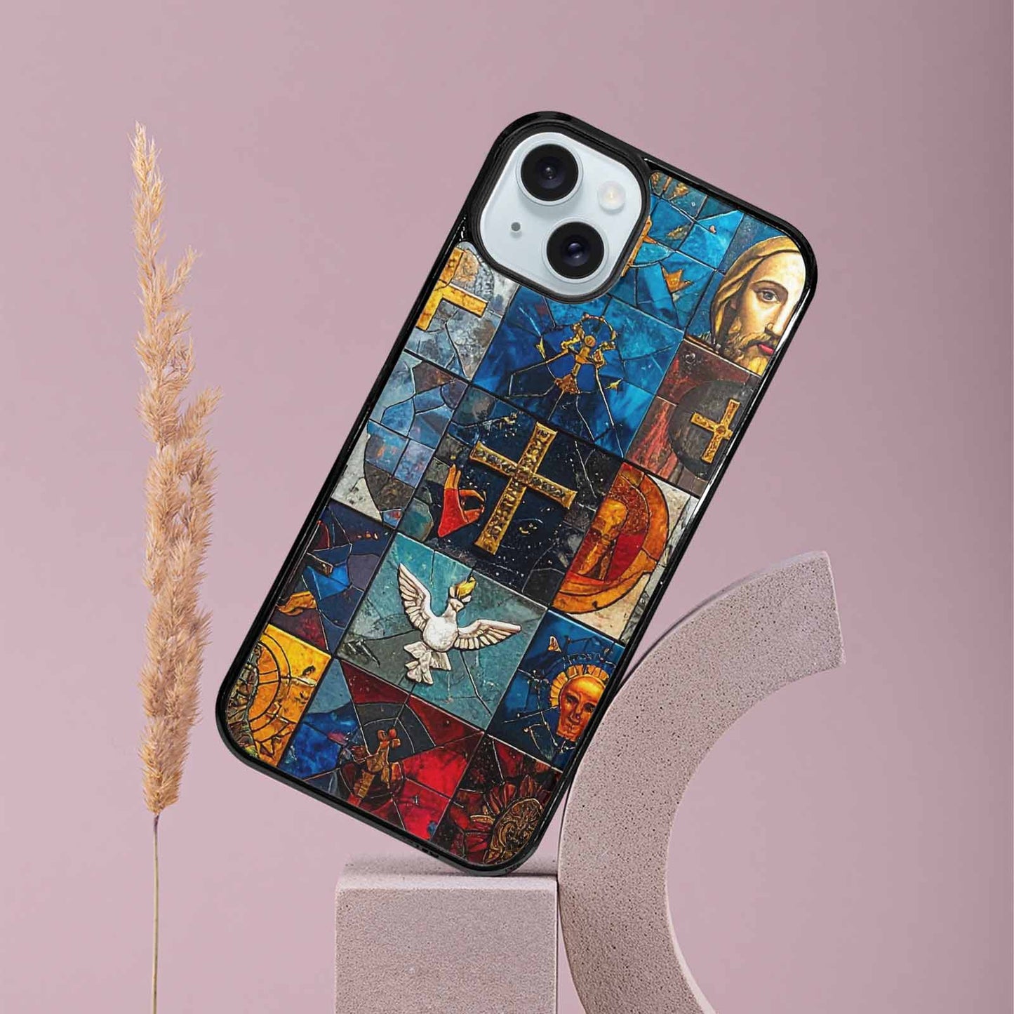 iPhone 15 Plus Case — Jesus Face Small Cross And Faith, Personalized Phone Case