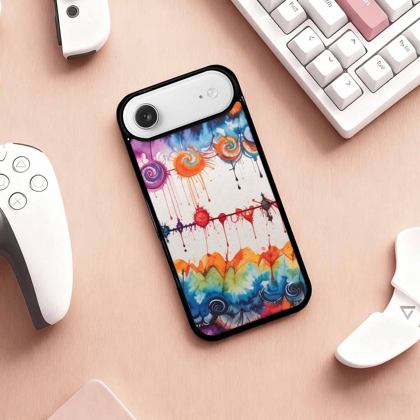 iPhone 17 Air Case — Tie Dye Swirls Black Red Tie, Personalized Phone Case
