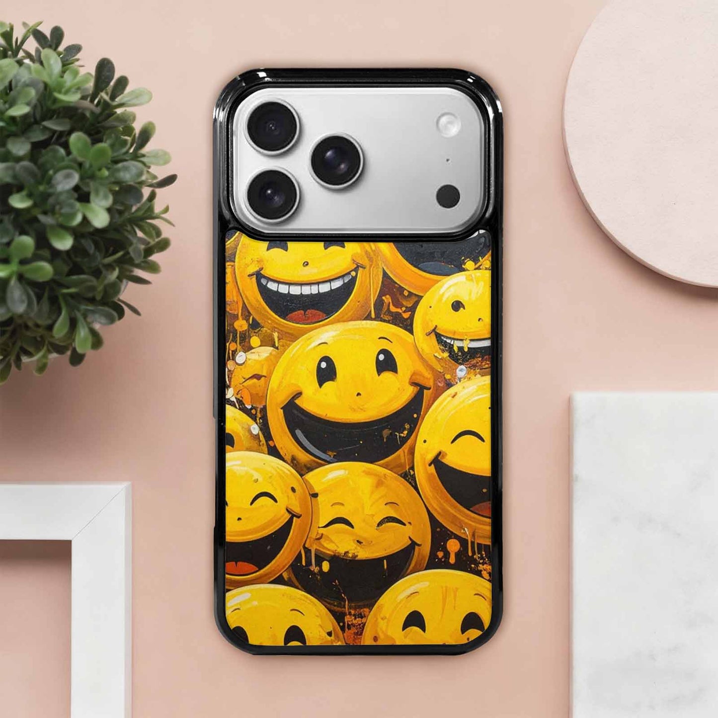 iPhone 17 Pro Max Case — Melting Moon Smiley Yellow Original Art, Custom Printed Phone Case