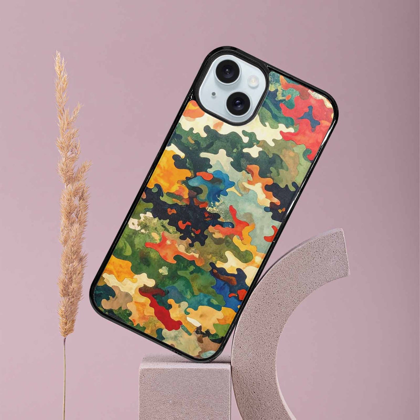iPhone 15 Plus Case — Camo Patches Full Color Vibrant Camo, Custom Printed Phone Case