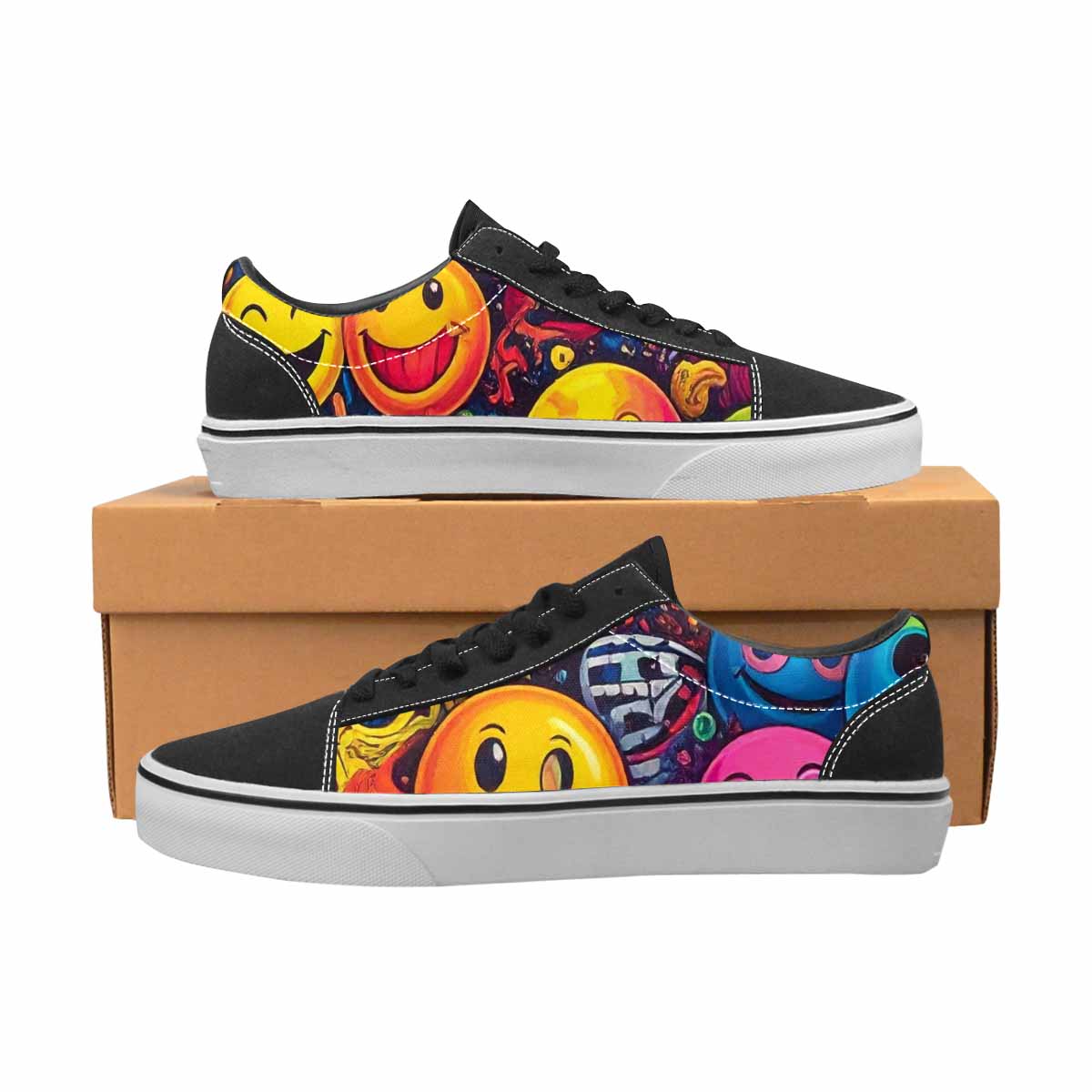 WOMEN'S Yellow Smiley Face Canvas Lace-Up Dark Academia Custom Shoes