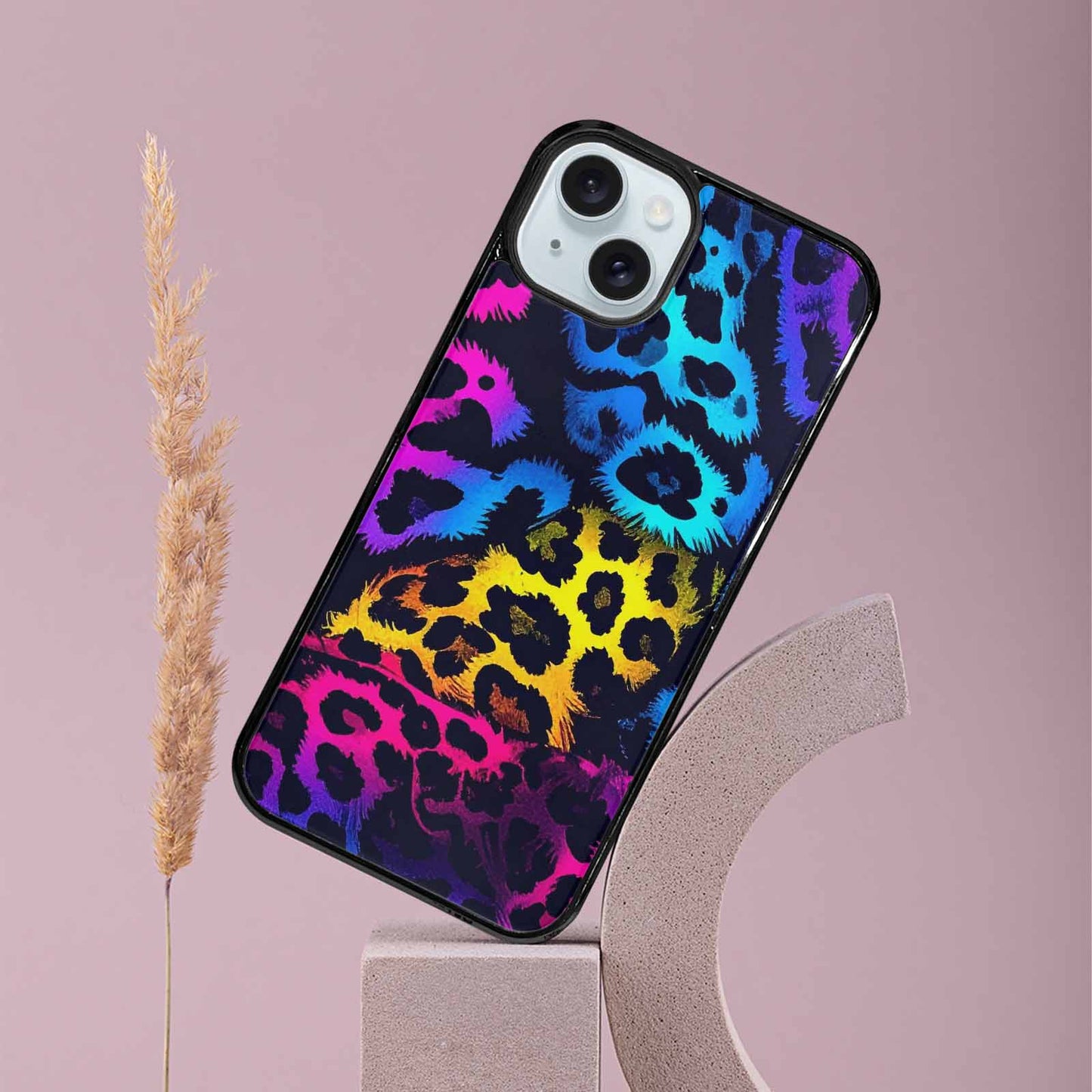 iPhone 15 Plus Case — Leopard Print Neon, Unique Phone Case Design