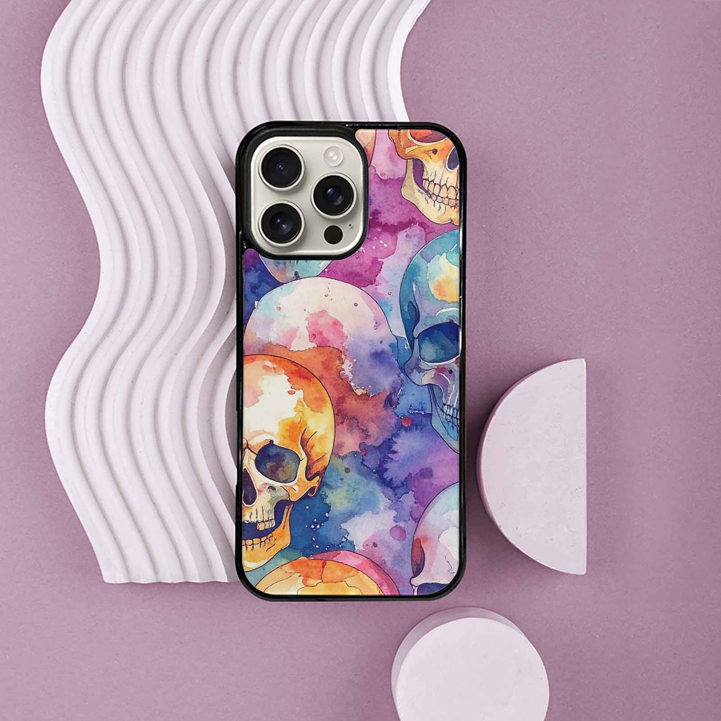 iPhone 16 Pro Max Case — Kulls Watercolor Skulls Small Skull Pattern, Personalized Phone Case