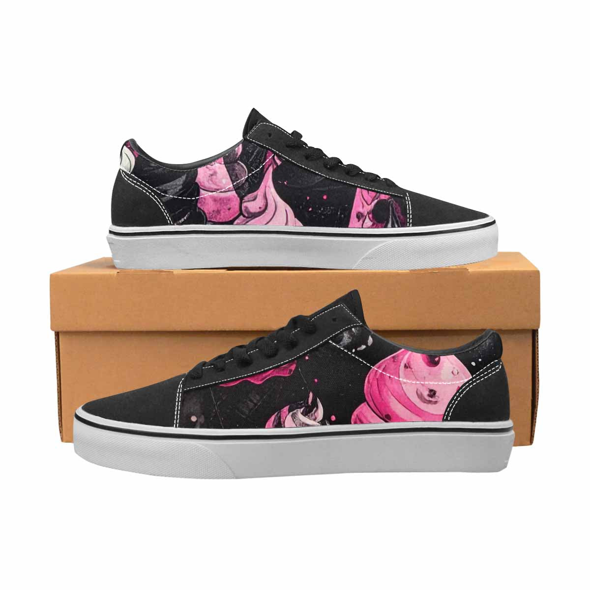 WOMEN'S Ice Cream Motif Lace-Up Canvas Wallpaper Art Custom Sneakers